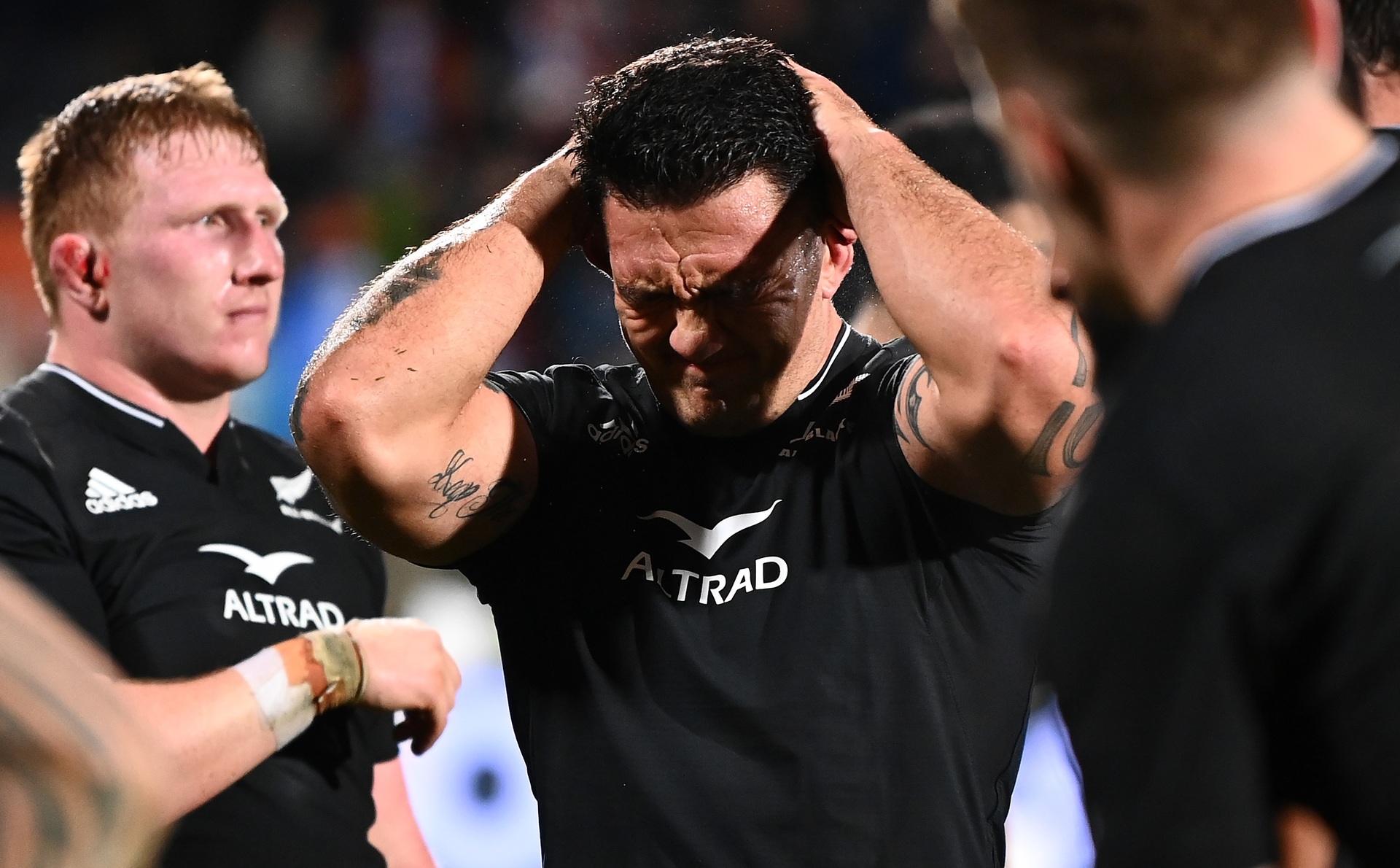 Codie Taylor reacts after the All Blacks' loss to the Pumas. Photo / Getty