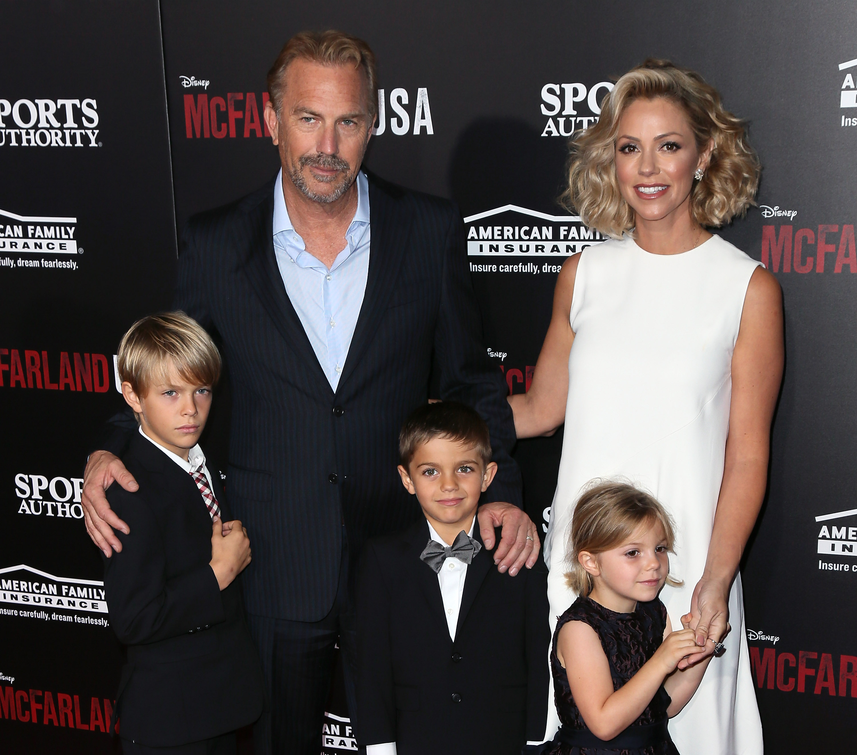 Kevin Costner his wife Christine Baumgartner and their children in 2015. Photo / Getty Images