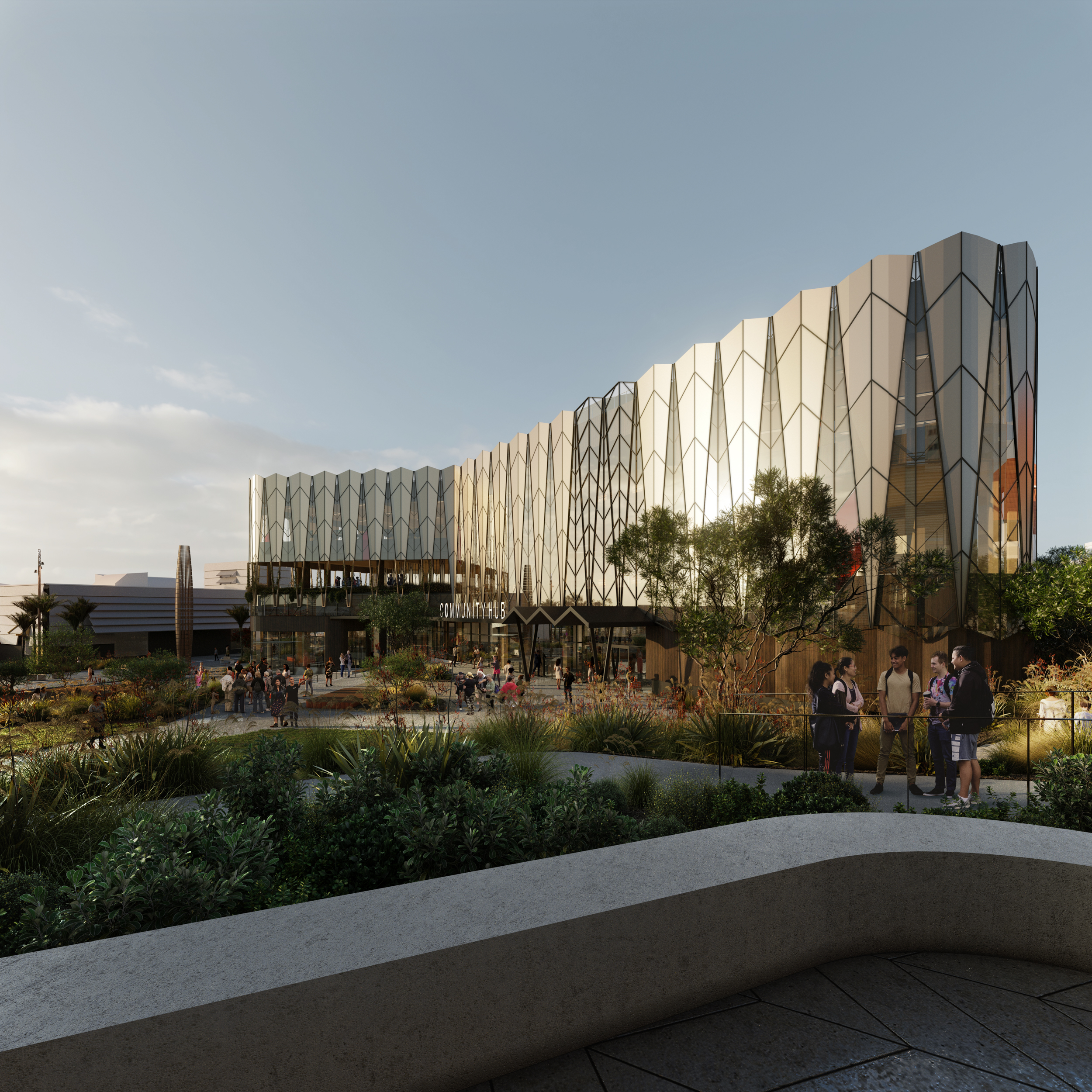 Artists' impressions of Tauranga City Council civic precinct project Te Manawataki o Te Papa.