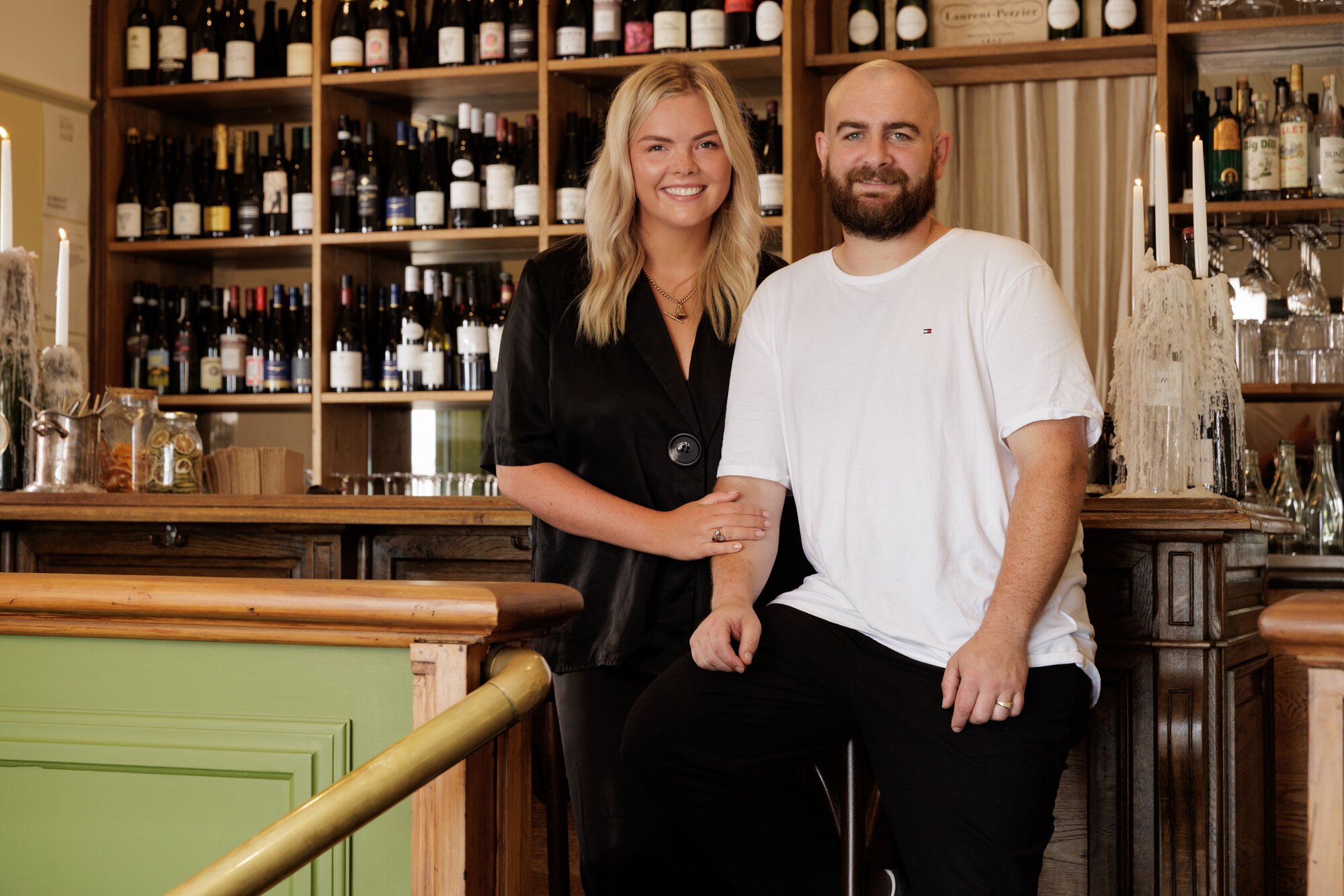 Husband-and-wife team Jordan and Sarah Macdonald own and operate Duo, Osteria Uno, Bon Pinard and Hinemoa St Cellar in Birkenhead. Photo / Babiche Martens. 