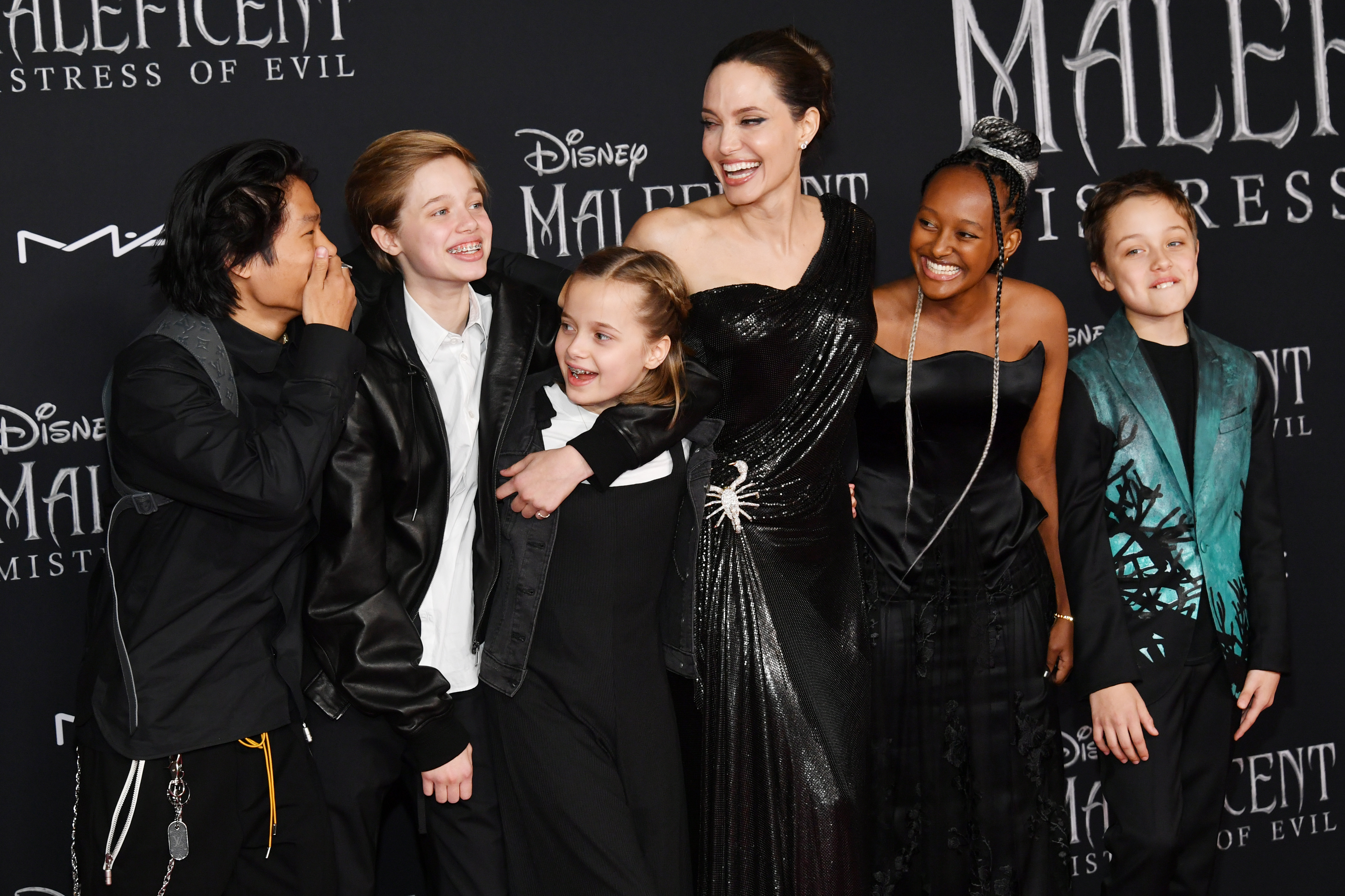 Pax, Shiloh, Vivienne, Angelina Jolie, Zahara, and Knox attend the world premiere of Disney's Maleficent: Mistress Of Evil. Photo / Getty Images
