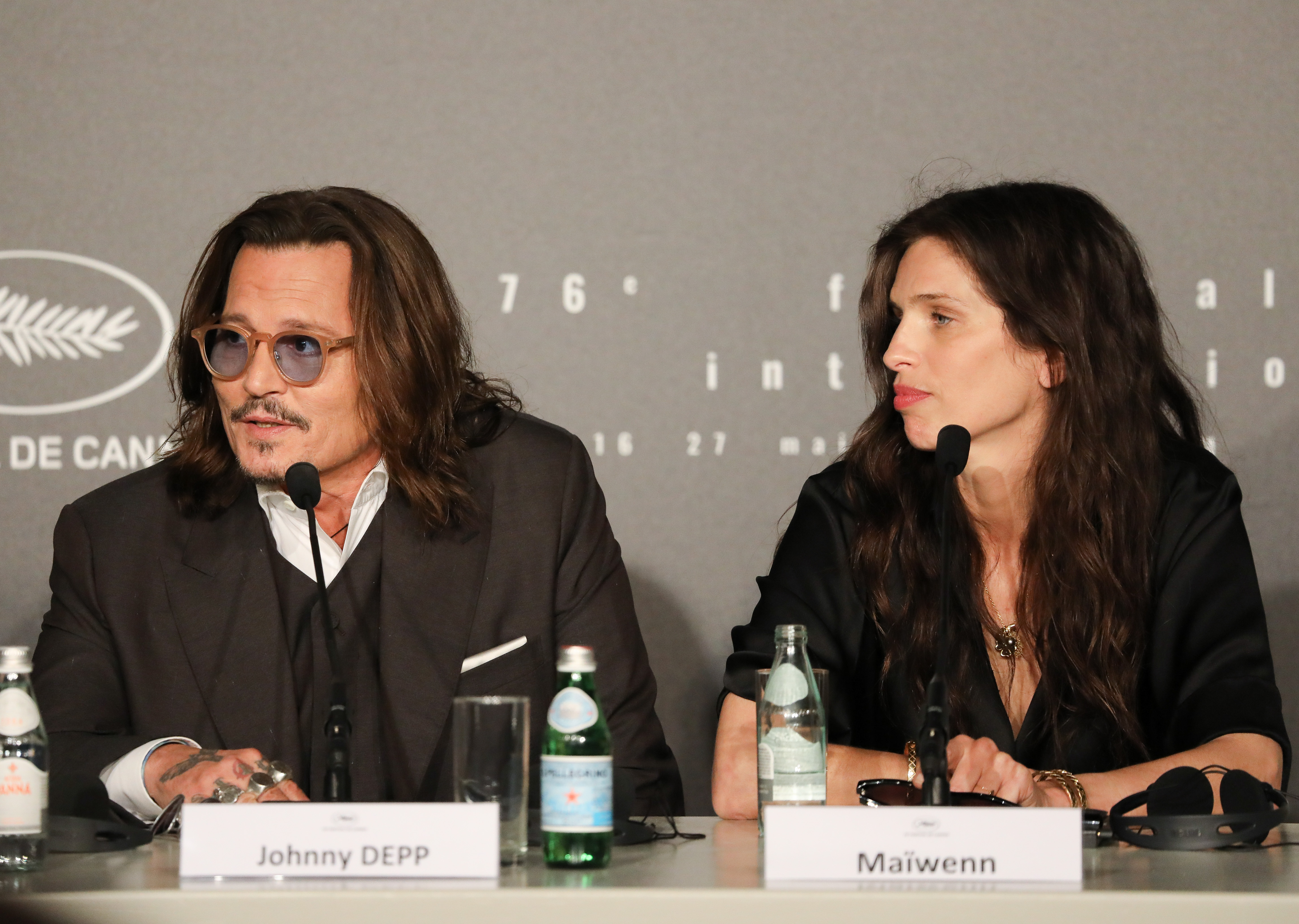 Johnny Depp and Maiwenn attend the Jeanne Du Barry press conference at the 76th annual Cannes film festival. Photo / Getty Images