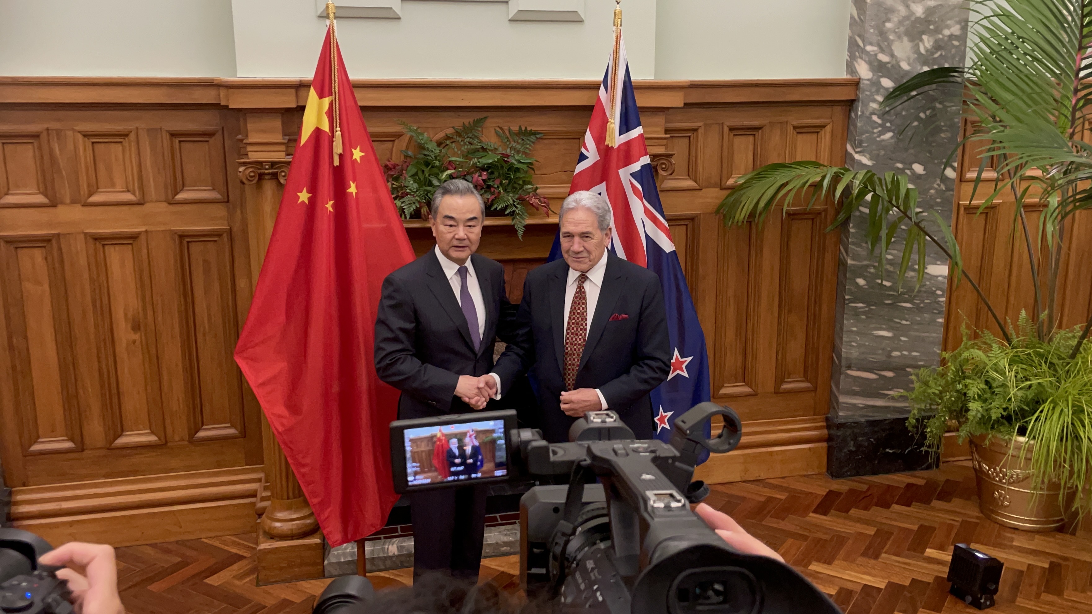 Winston Peters and Wang Yi in Wellington. Photo / Thomas Coughlan