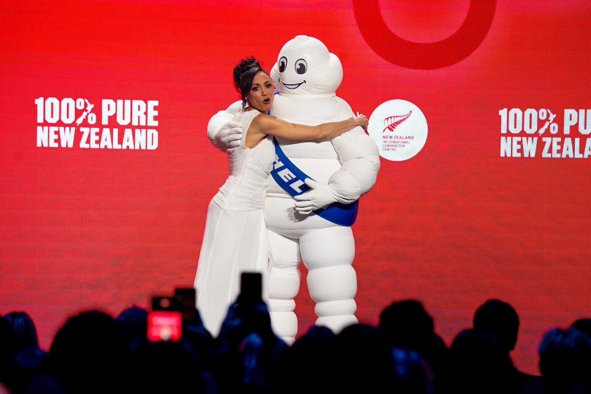 Just how squishy is the Michelin Man? Host Sonia Gray endeavours to find out. Photo / Alyse Wright 
