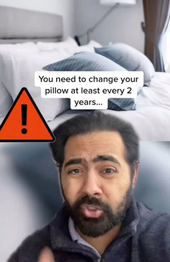A doctor has taken to TikTok to reveal what's actually lurking inside your pillow. Photo / TikTok