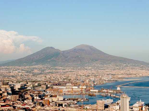 The sprawl of Naples at the foot of Mt Vesuvius.