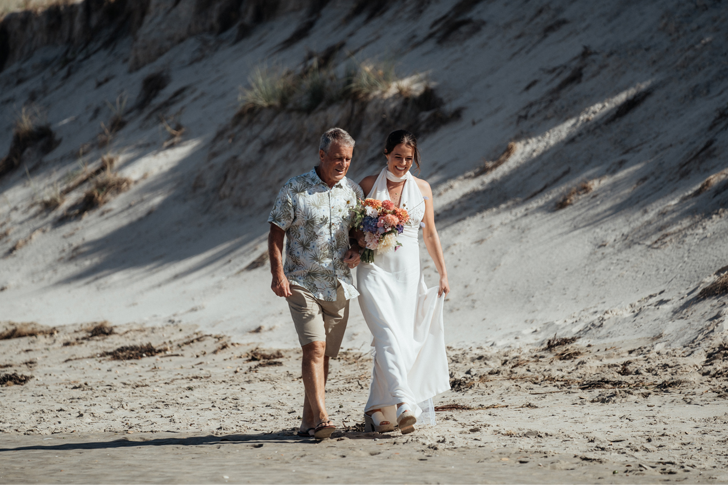 The couple wed at Pacific Rd Beach in Te Arai. Photo / Geoffery Matautia and Hele Ikimotu