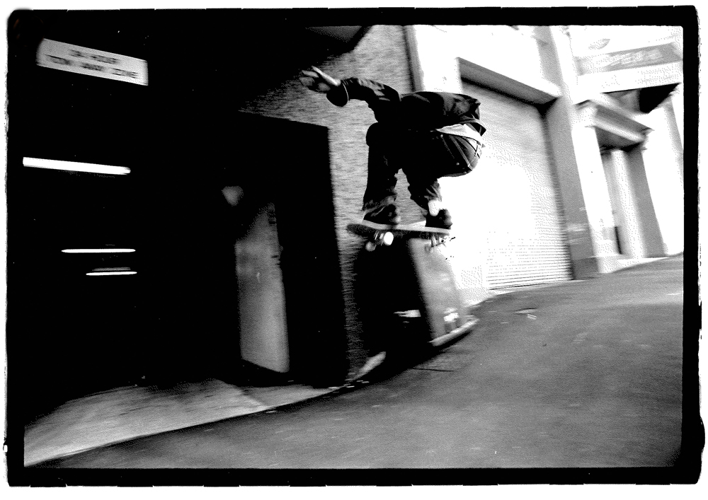 Skateboarding in the 90s is what inspired Huffer. Auckland city, late 90s. Photo / Supplied