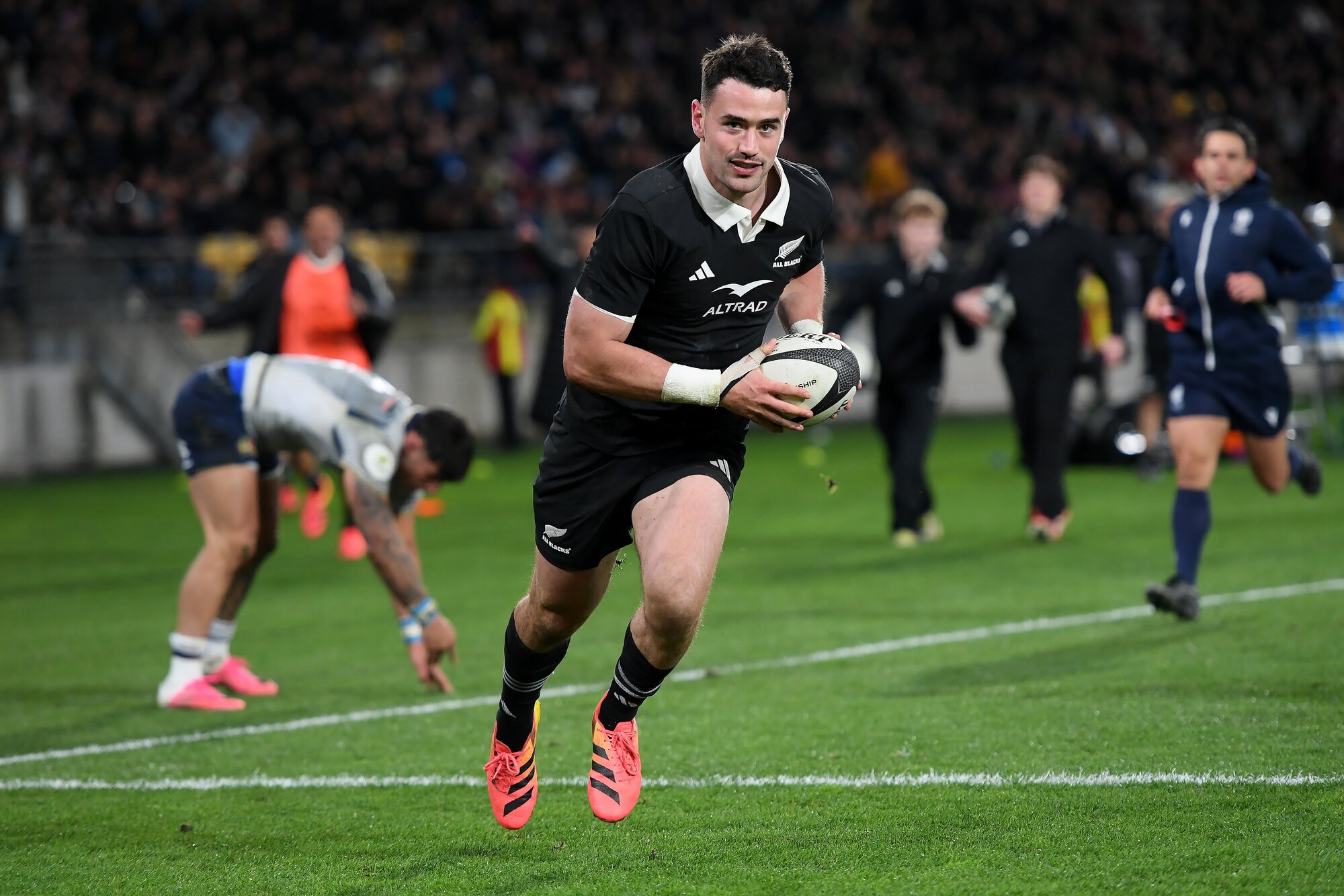 Will Jordan of the All Blacks scores a try, 2026 Nations Championship, New Zealand All Black v Italy, Hnry Stadium, Wellington. Saturday 11 July, 2026
© Mandatory credit: Kerry Marshall / www.photosport.nz x
