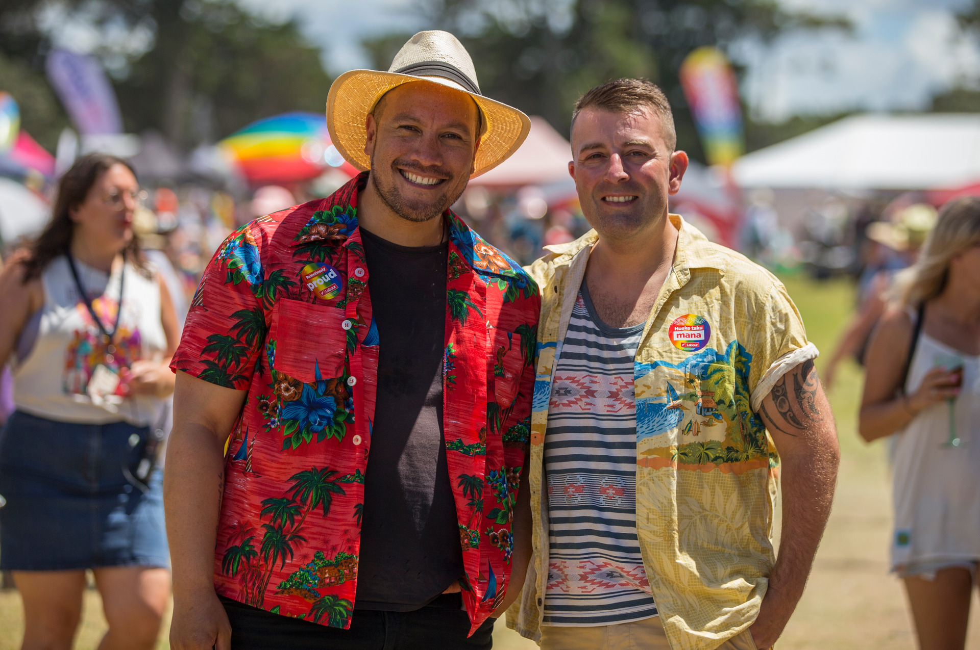 Labour MP Tamati Coffey and his partner Tim Smith at the 20th anniversary Big Gay Out. Photo / Peter Meecham
