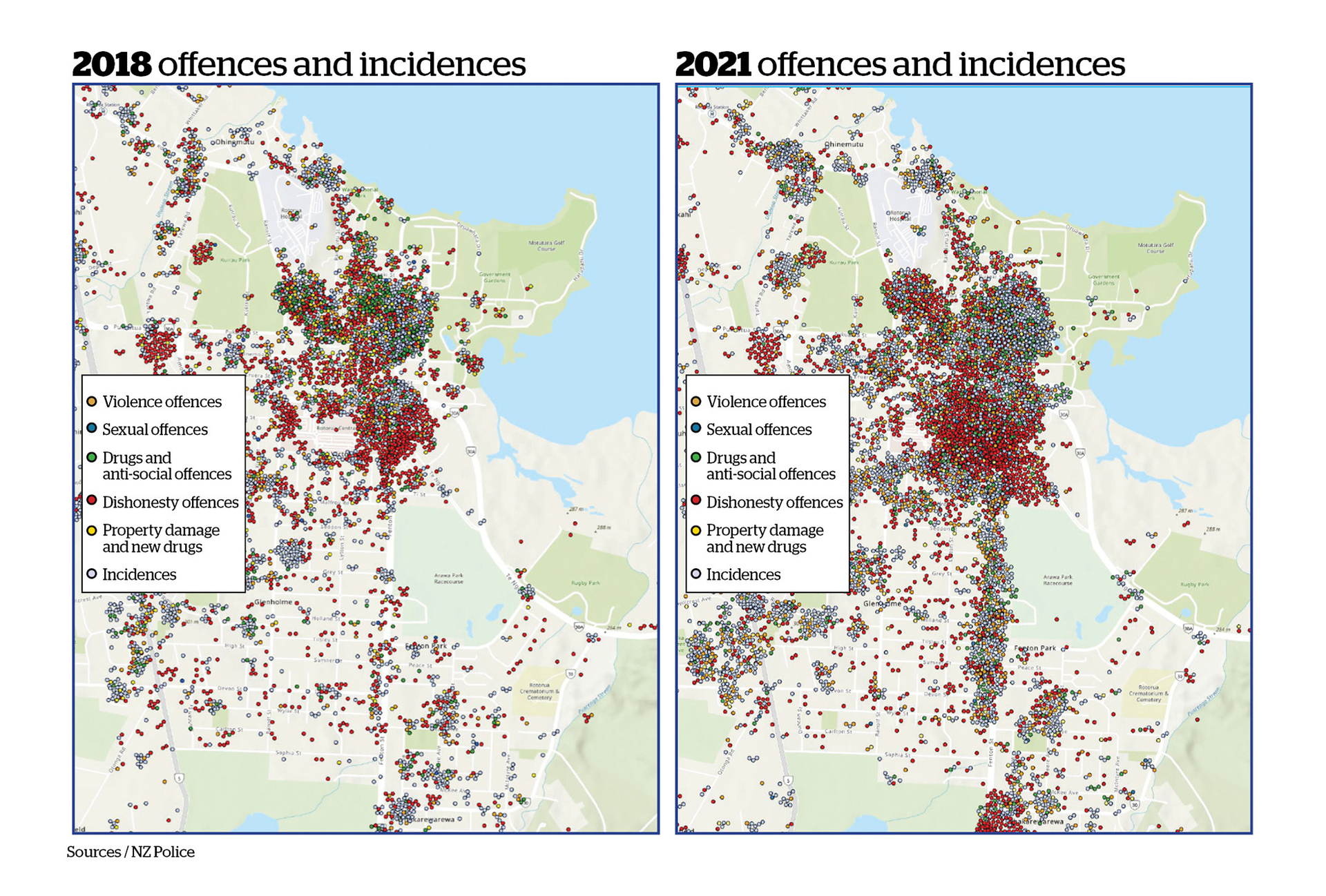 A police intelligence report compares police demand for service between 2018 and 2021. Photo / Supplied