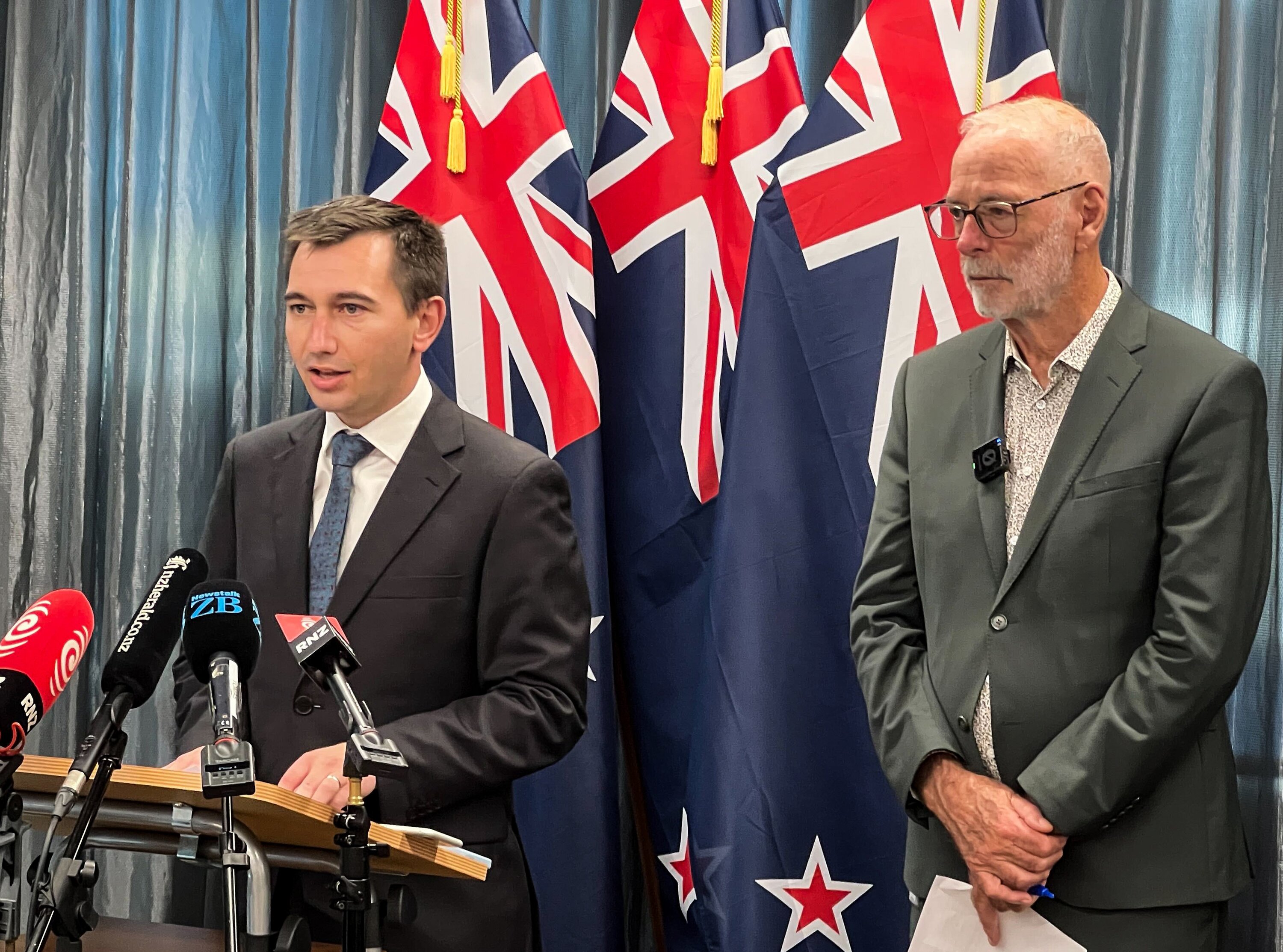 Transport Minister Simeon Brown (left) and Auckland Mayor Wayne Brown have announced a major shake-up to the functions of Auckland Transport. Photo / Carson Bluck