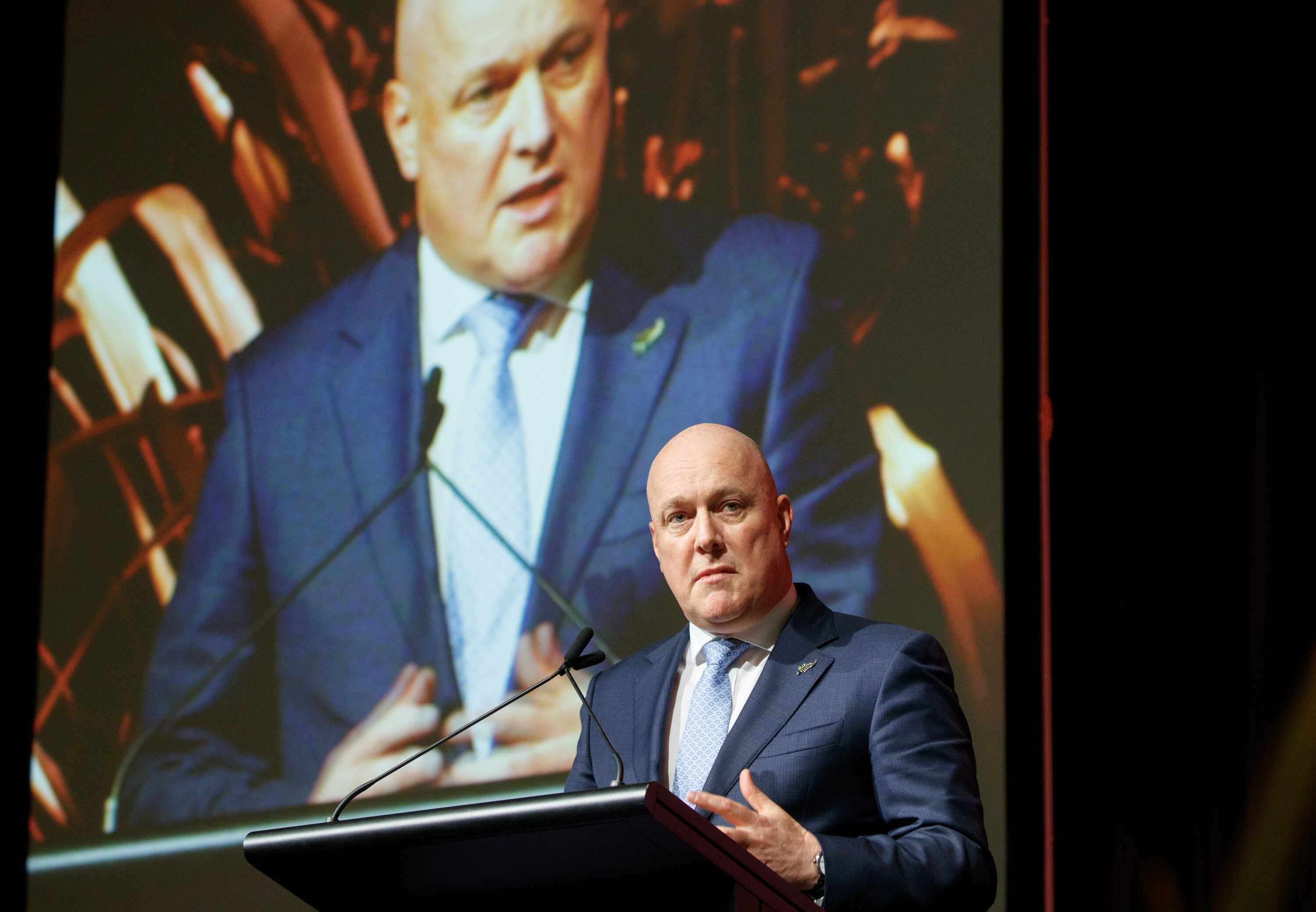 Prime Minister Christopher Luxon blasted the $180m building at the Local Government New Zealand Conference last week. Photo / Mark Mitchell