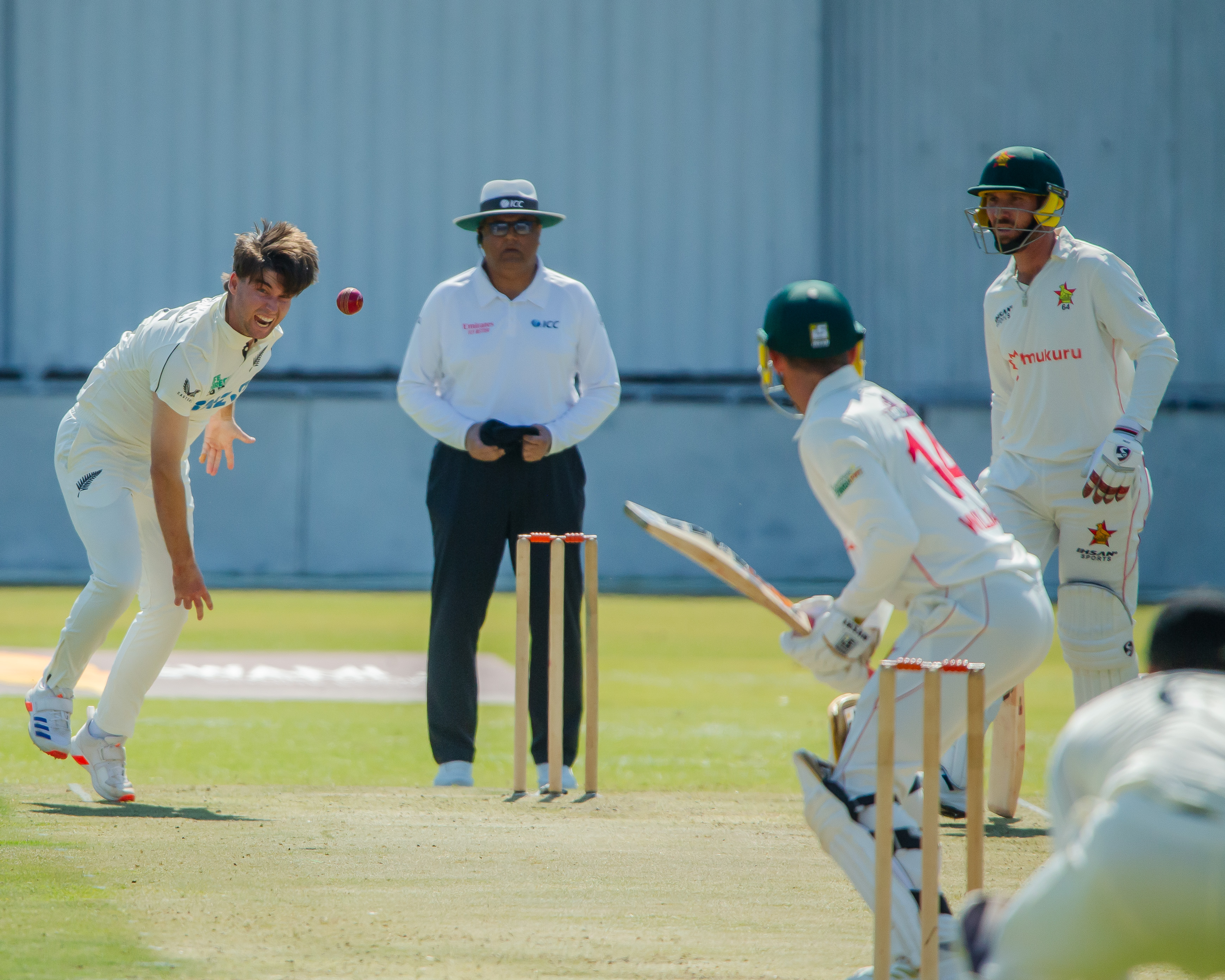 Zak Foulkes struck in the morning session of the second test between New Zealand and Zimbabwe. Photo / Zimbabwe Cricket