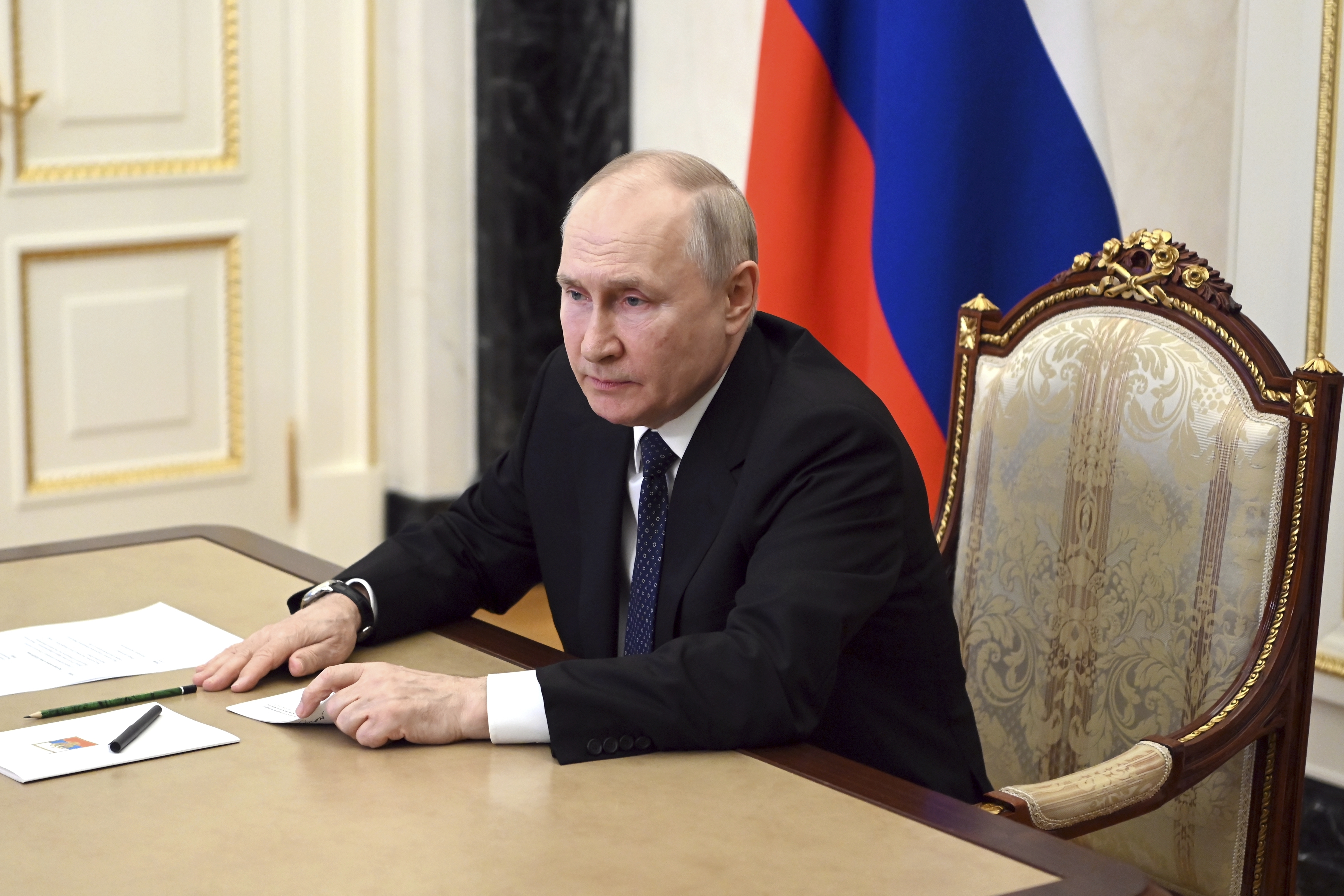 Russian President Vladimir Putin Vladimir attends a meeting on the situation in the area of the Crimean bridge. Photo / AP