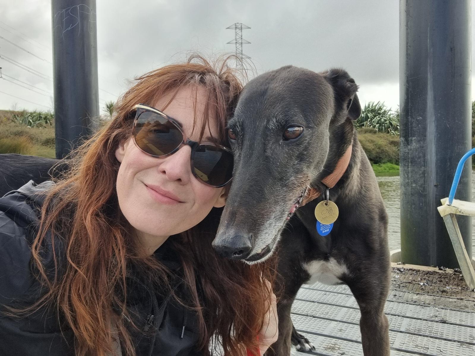 Dawn Glover with pet greyhound Henry, 9. 