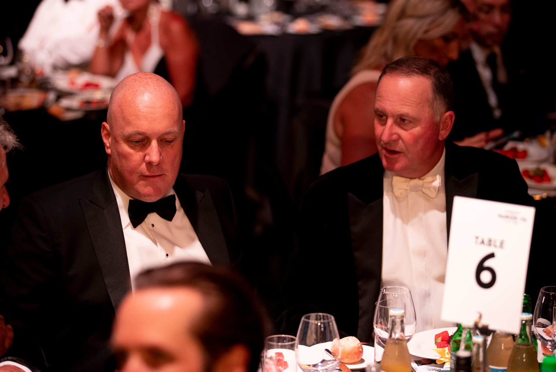 Christopher Luxon and Sir John Key during the Joseph Parker vs Junior Fa fight in February this year. Photo / Dean Purcell.