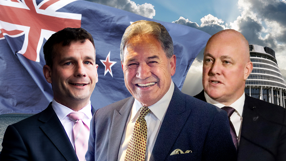 From left: Act leader David Seymour, NZ First leader Winston Peters and National leader Christopher Luxon are trying to form a government. Photo / NZME
