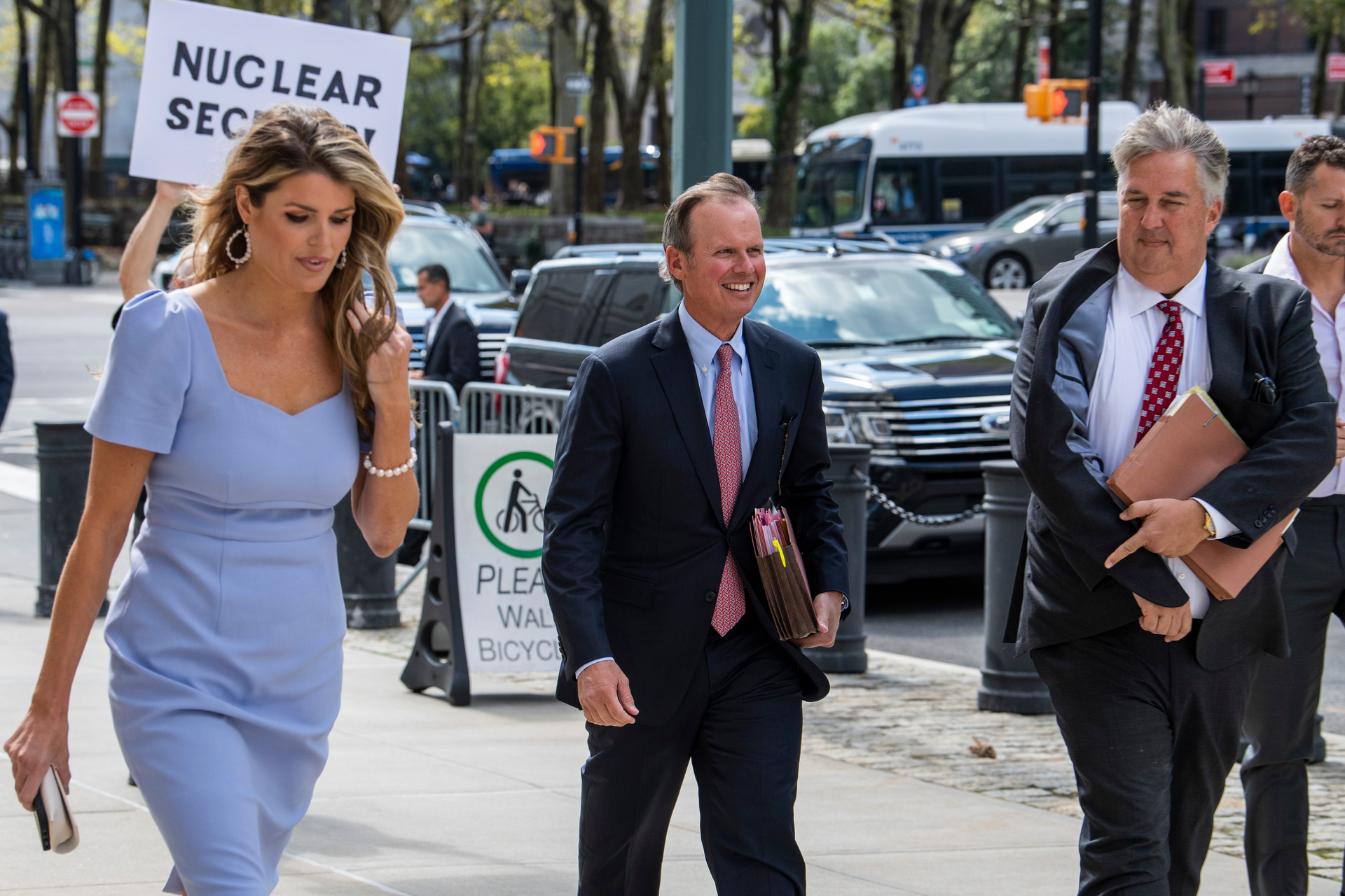 Trump's attorneys Lindsey Halligan, left, Chris Kise, center, and James Trusty arrive at Brooklyn Federal Court, in New York. Photo / Brittainy Newman, AP