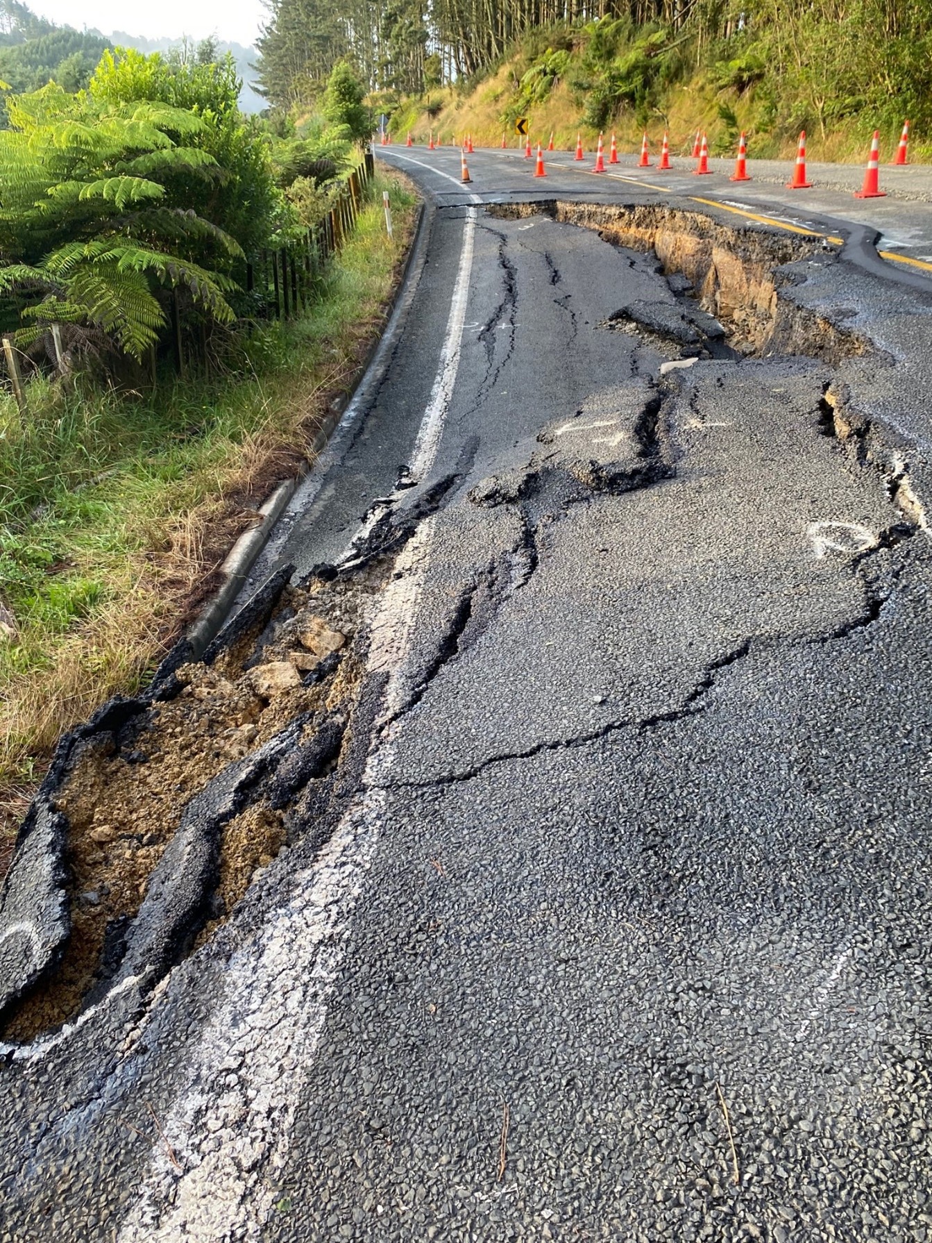 State Highway 23 is closed until further notice due to severe fissures. Photo / NZTA