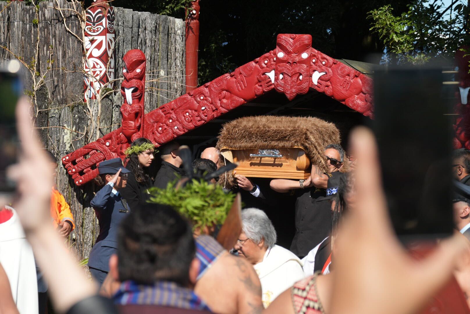 Crowds gathered at Tūrangawaewae Marae as the formal tangihanga proceedings come to an end.  Photo / Carson Bluck