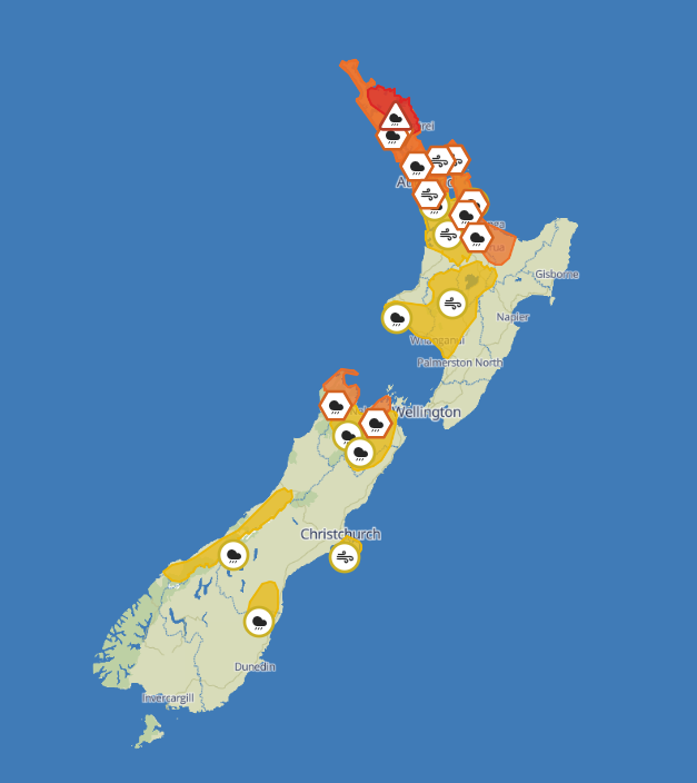 Weather watches and warnings issued across the country. Photo / MetService