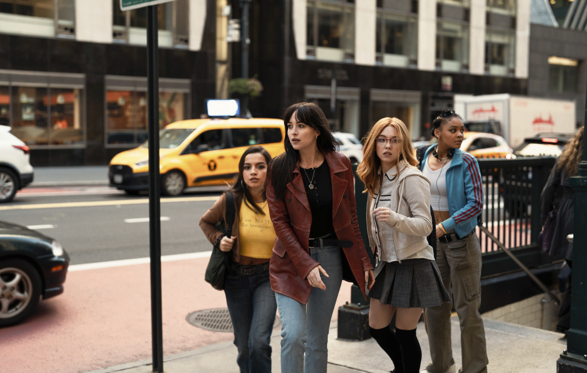 The recently-released Madame Web, starring Dakota Johnson, features an all-female lead cast. Photo / AP
