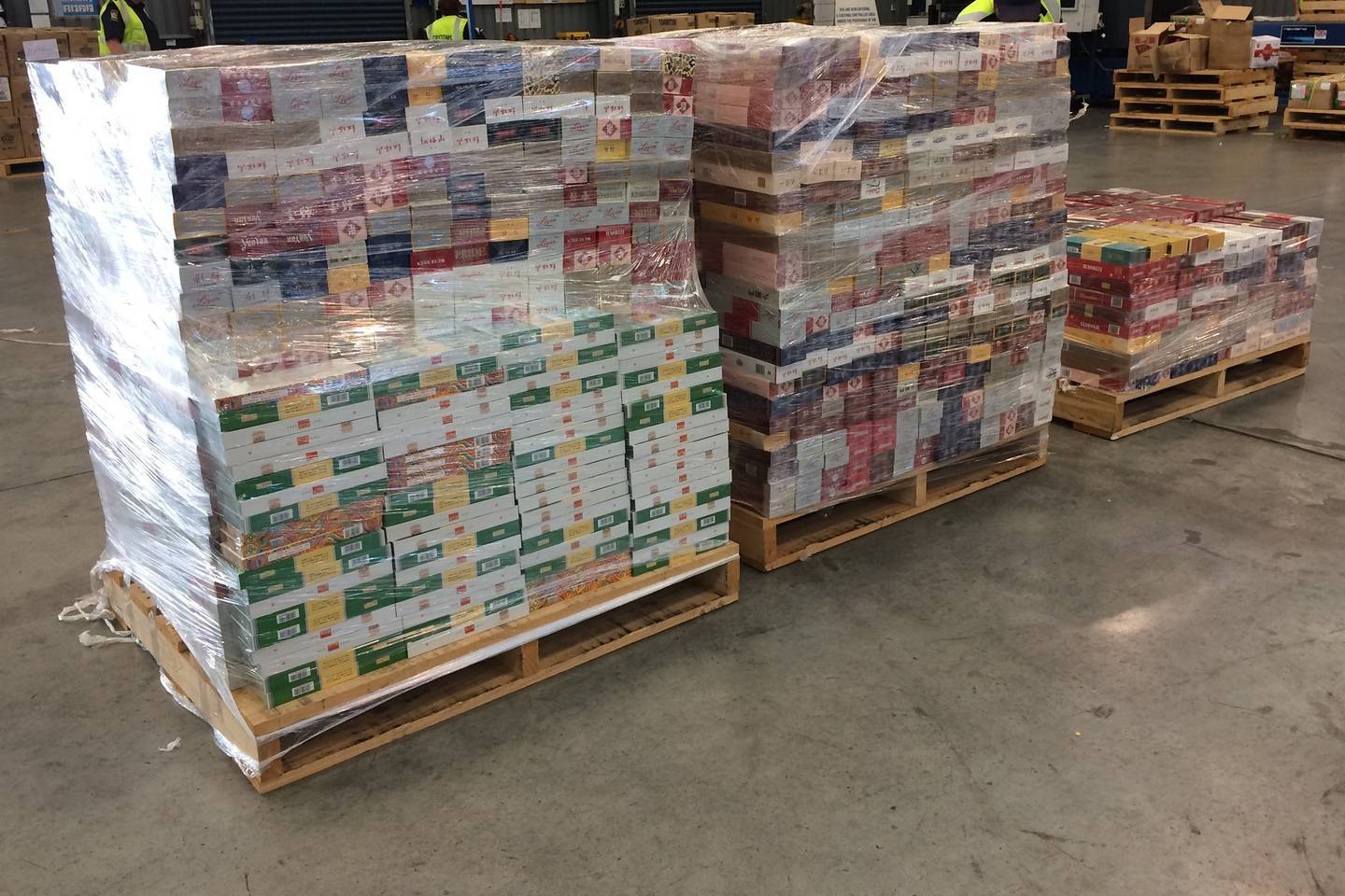 Some of the crates of illegal cigarettes Customs seized last year. Photo / Supplied
