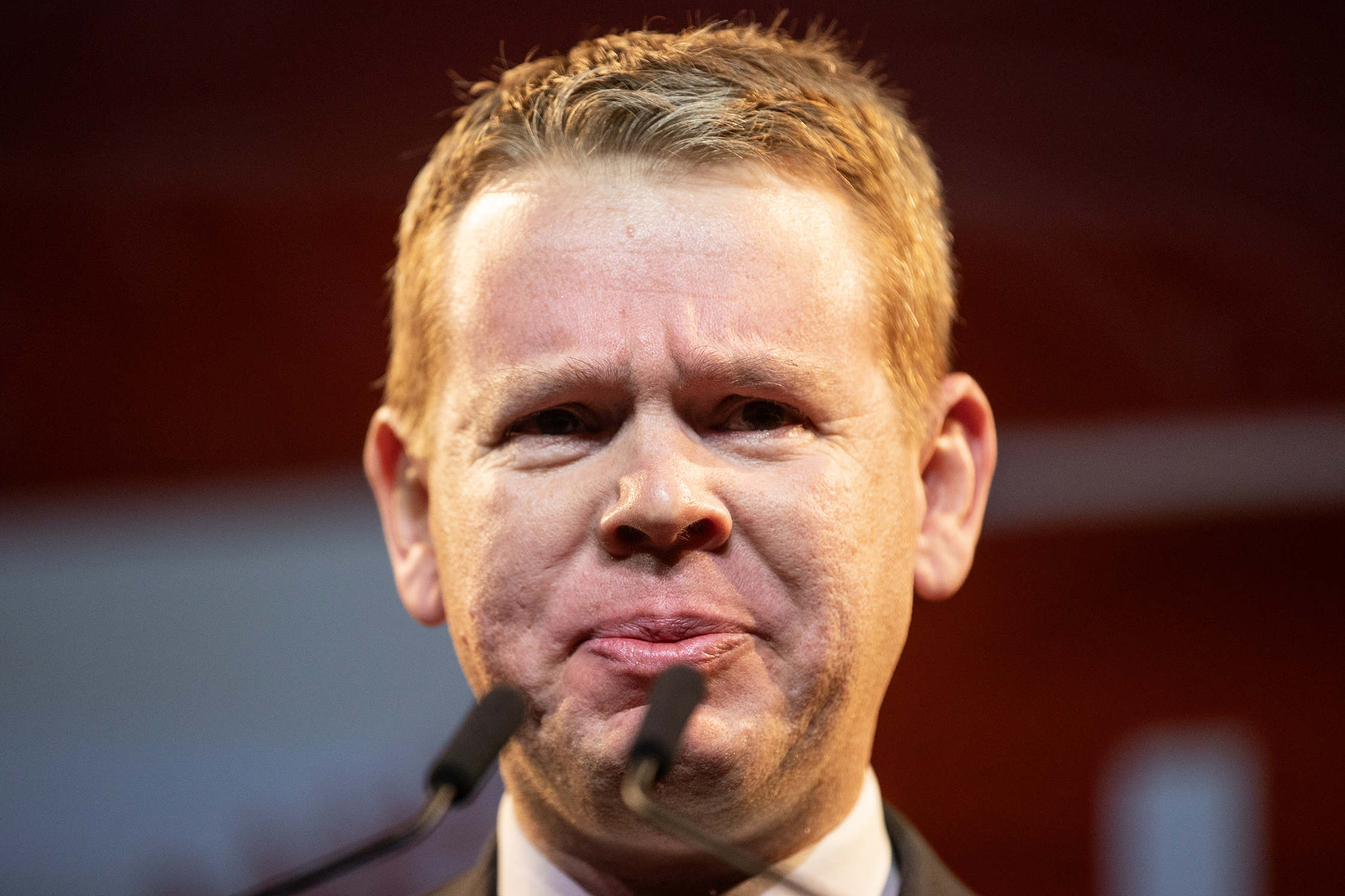 Chris Hipkins became tearful during his concession speech. Photo / George Heard 
