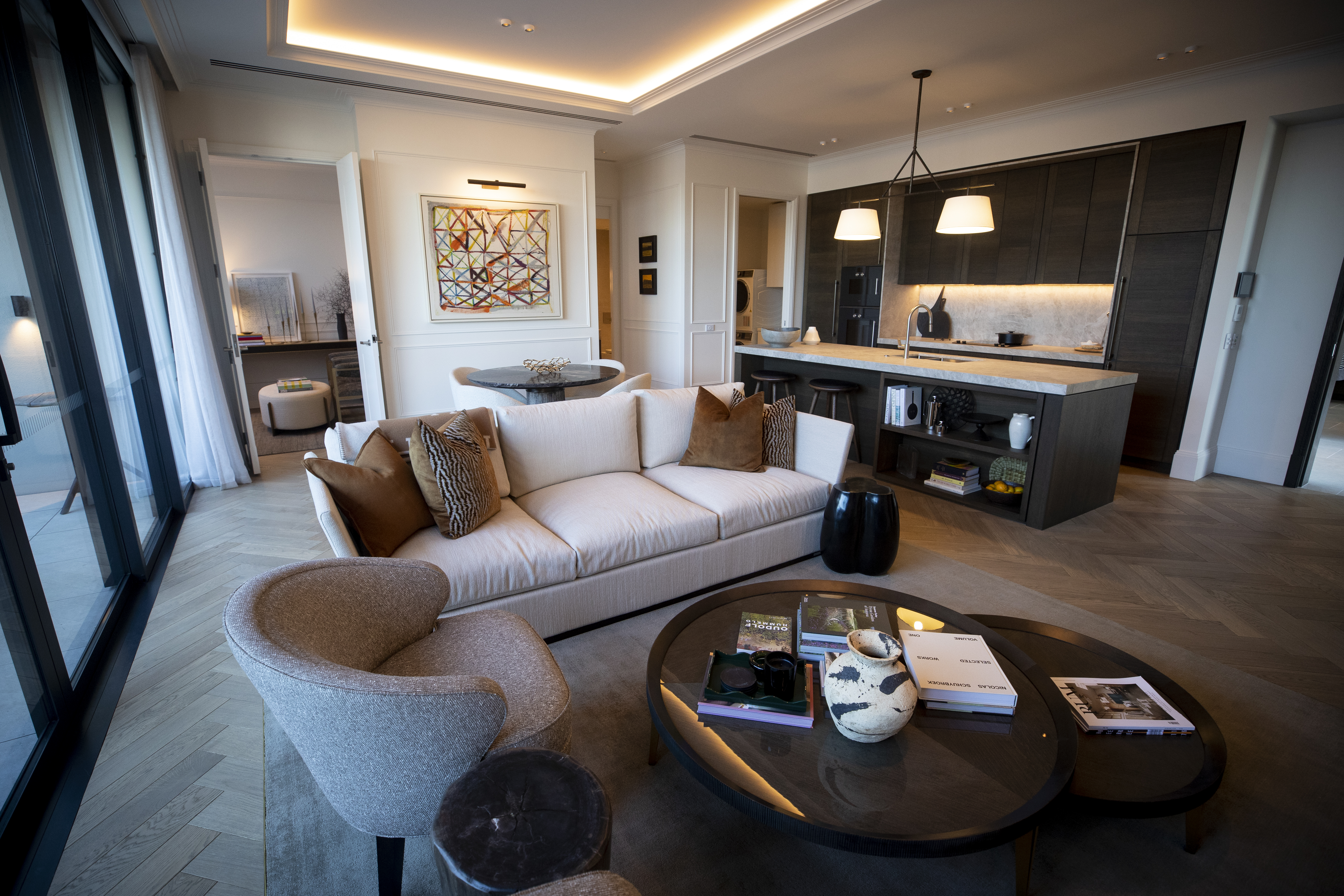 Inside the show suite's living/kitchen/dining area. Photo / Dean Purcell