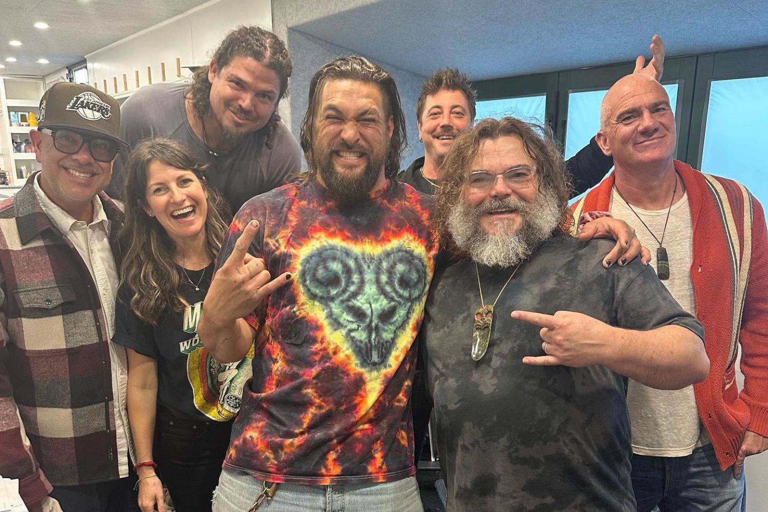 Jason Momoa and Jack Black pose for picture after wrapping filming for Minecraft. Photo / @prideofgypsies