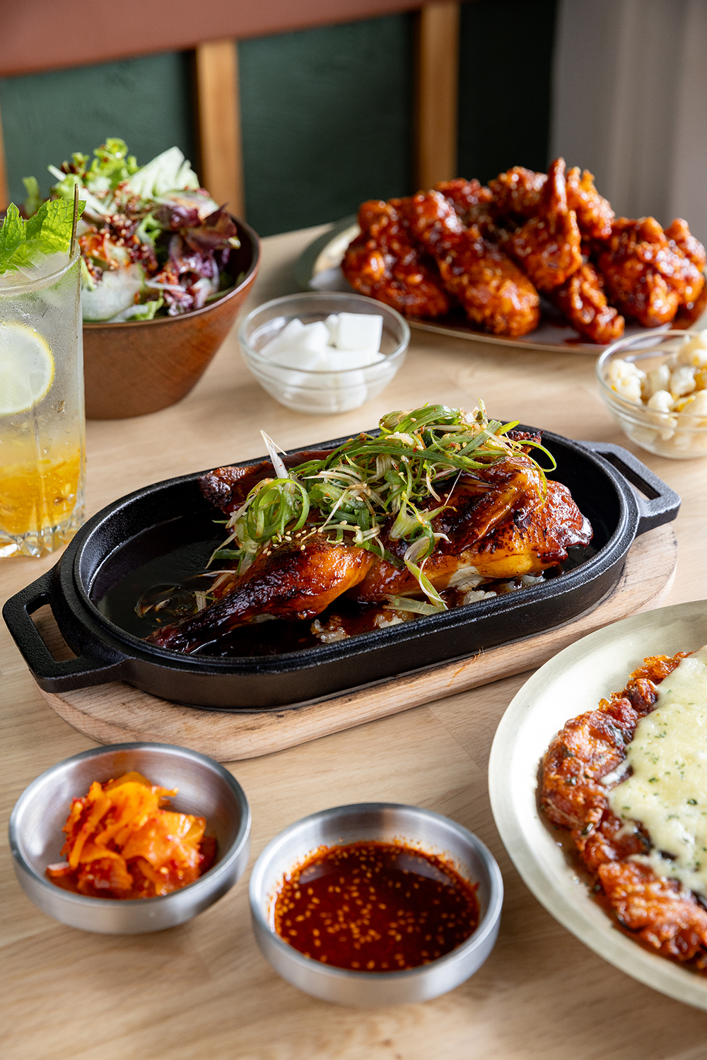 Kookoo's roast and fried chicken and the kimchi pancake. Photo / Babiche Martens