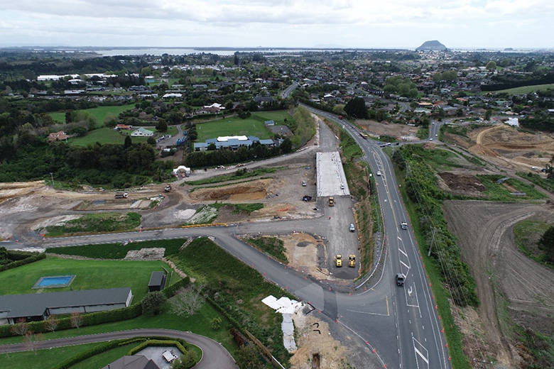 A view of the project site facing north, over Cambridge and Moffat Rds, taken in October 2023. The construction work will affect some 14,000 vehicles which use the route daily. Photo / Waka Kotahi NZ Transport Agency