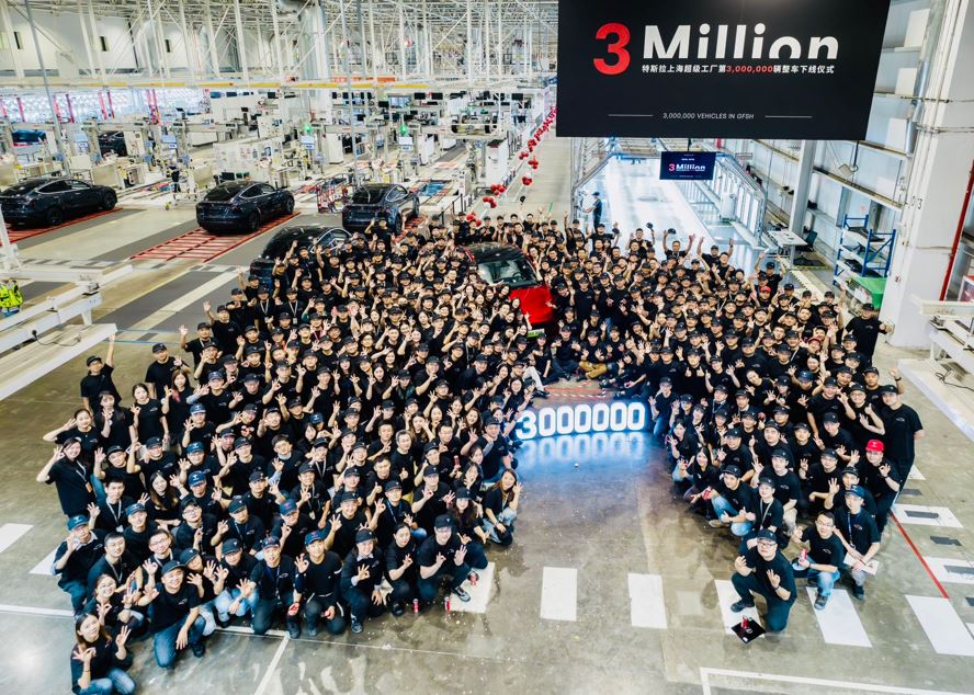 The three millionth vehicle produced by Tesla Gigafactory Shanghai. Photo / AFP