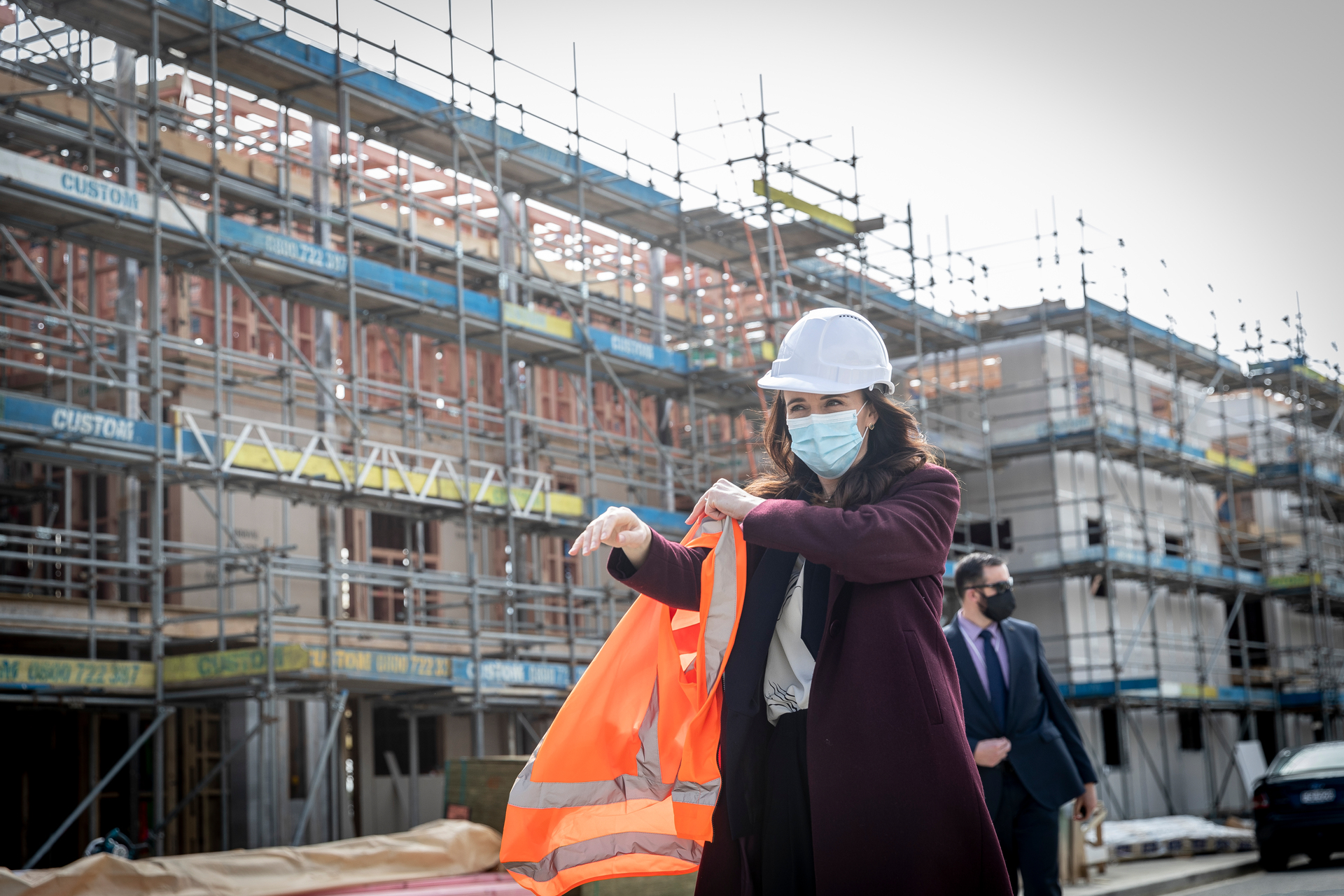 Prime Minister Jacinda Ardern visits a Kāinga Ora project in Mangere during 2020. Photo / Greg Bowker