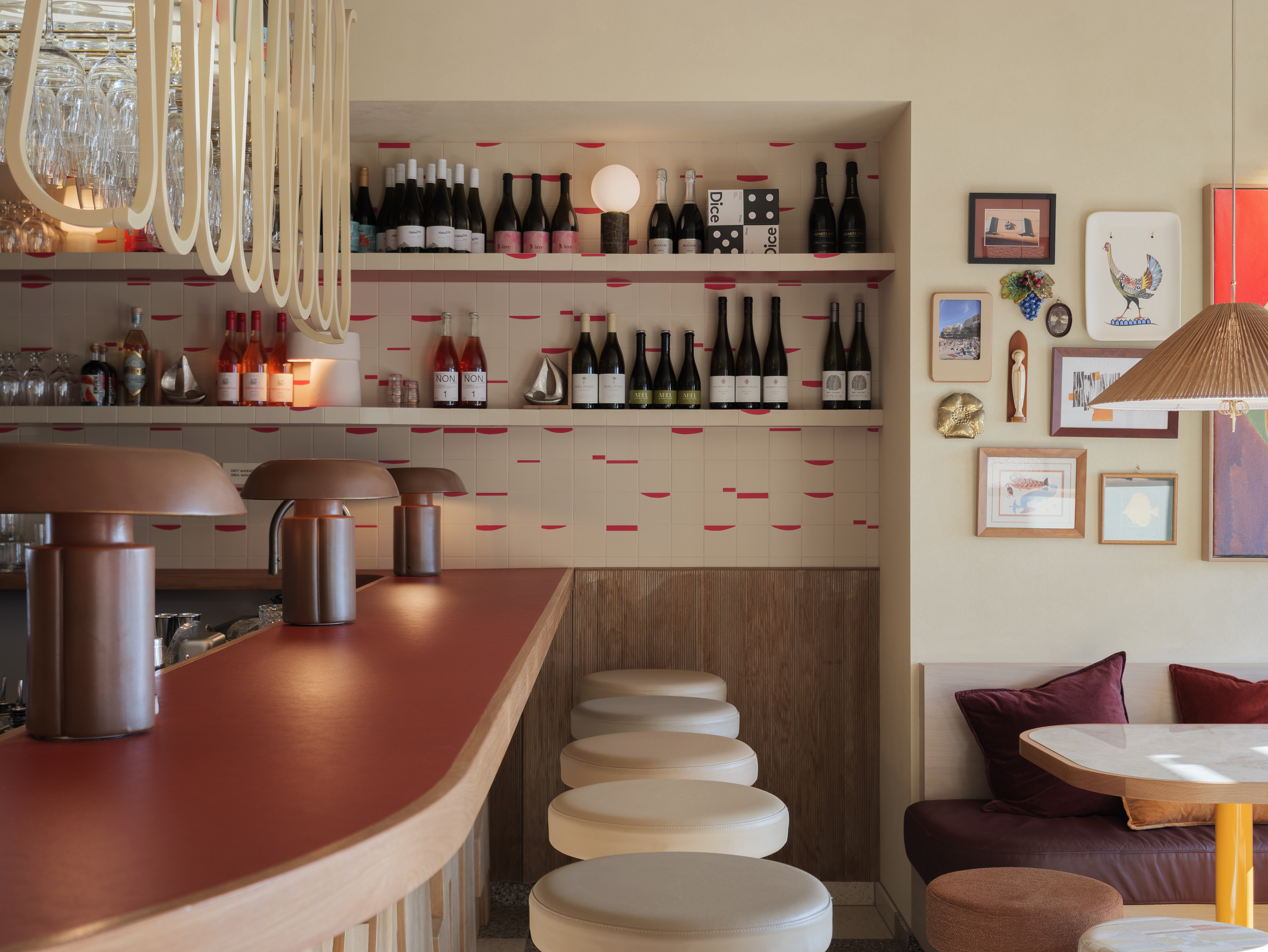 Piccolo wine bar in Dunedin's St Clair has a groovy interior. Photo / Oscar Johns
