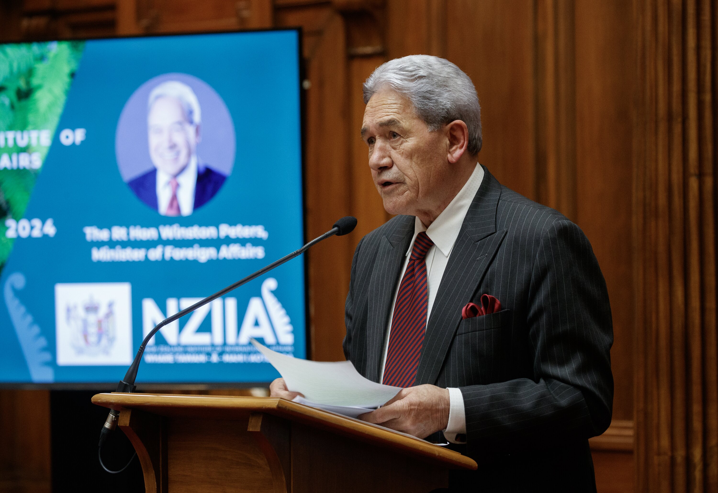 Foreign Minister Winston Peters making his speech in Parliament. Photo / Mark Mitchell 