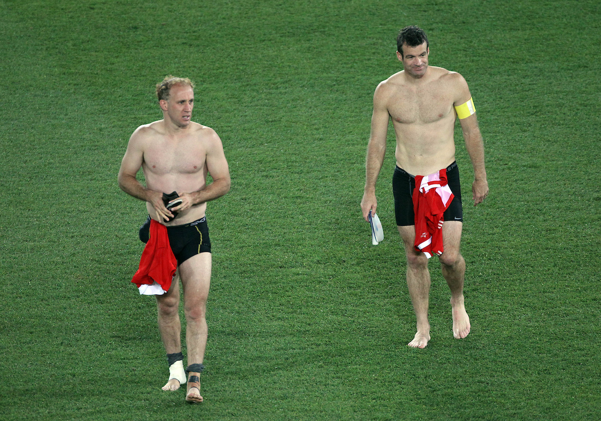 Simon Elliott and Ryan Nelsen at the end of the match. New Zealand All Whites versus Paraguay. Photo / Photosport.co.nz