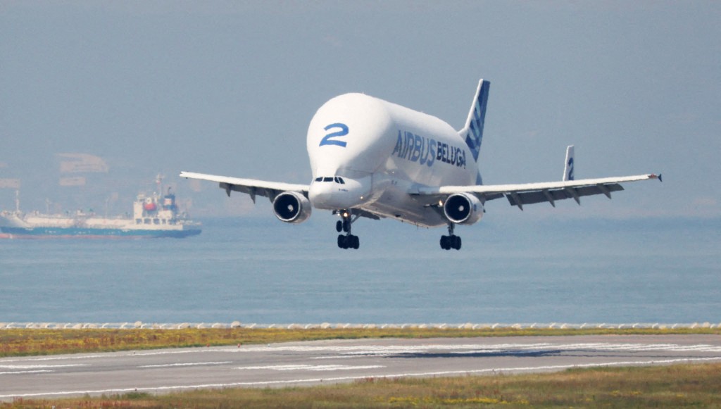 Air freighter models include this Airbus A300-600ST, nicknamed Beluga. Photo / Naoki Maeda, Yomiuri Shimbun via AFP