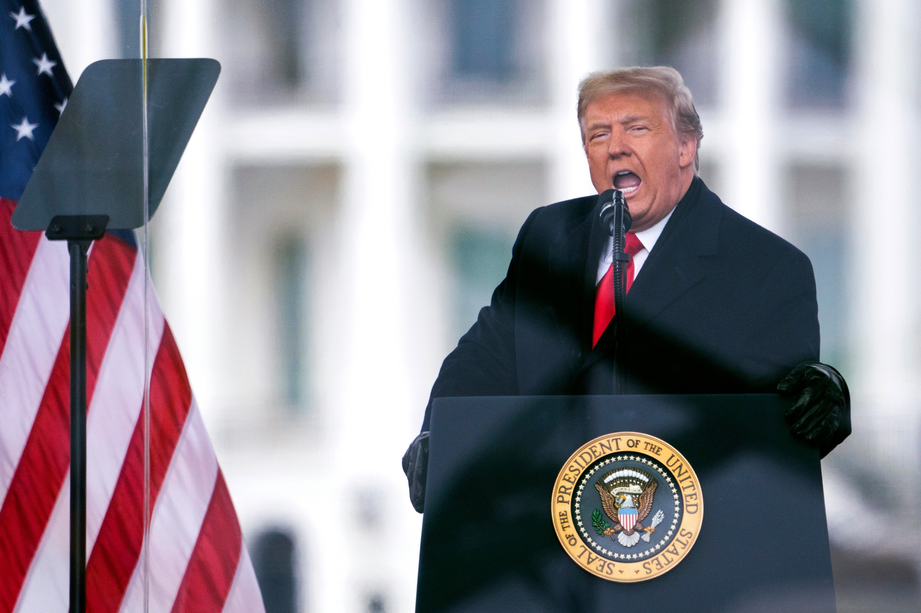 Then-president Donald Trump speaks during a rally protesting the Electoral College certification of Joe Biden's win in the 2020 presidential race, in Washington on January 6, 2021. Photo / AP