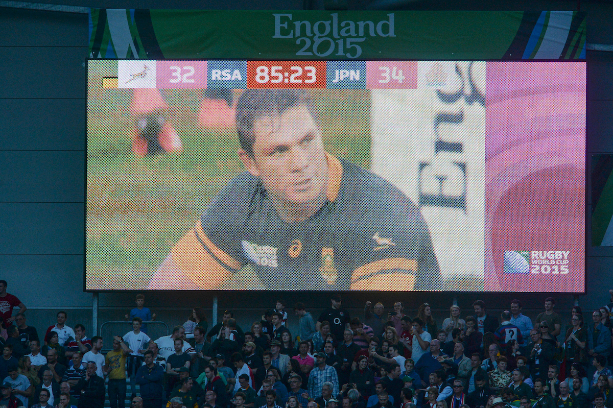 A dejected Francois Louwv of South Africa during the 2015 Rugby World Cup rugby match between South Africa and Japan at the Brighton Community Stadium. Photo / Photosport