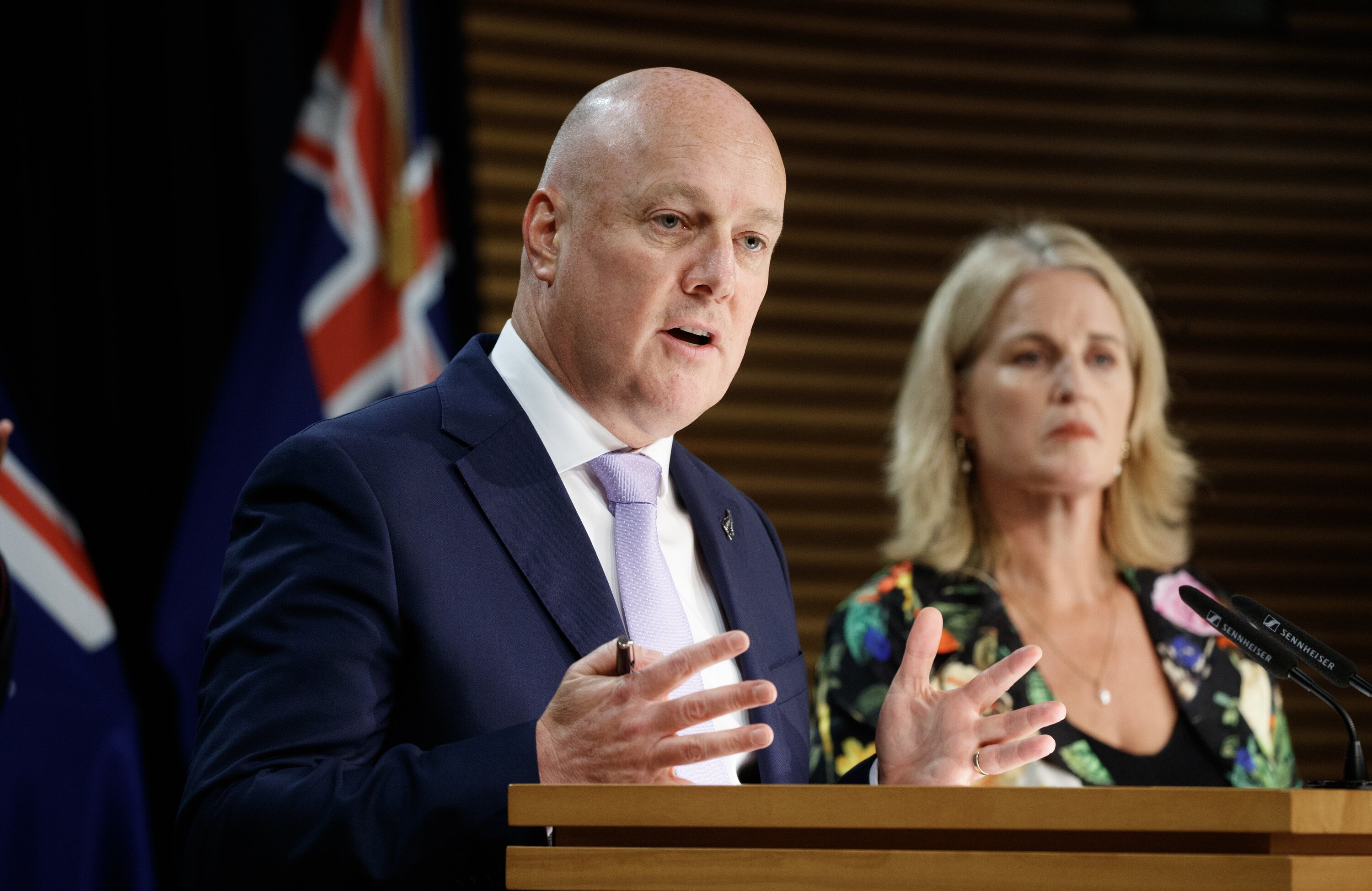 Prime Minister Christopher Luxon and Social Development and Employment Minister Louise Upston came together to lay out their plan. Photo / Mark Mitchell
