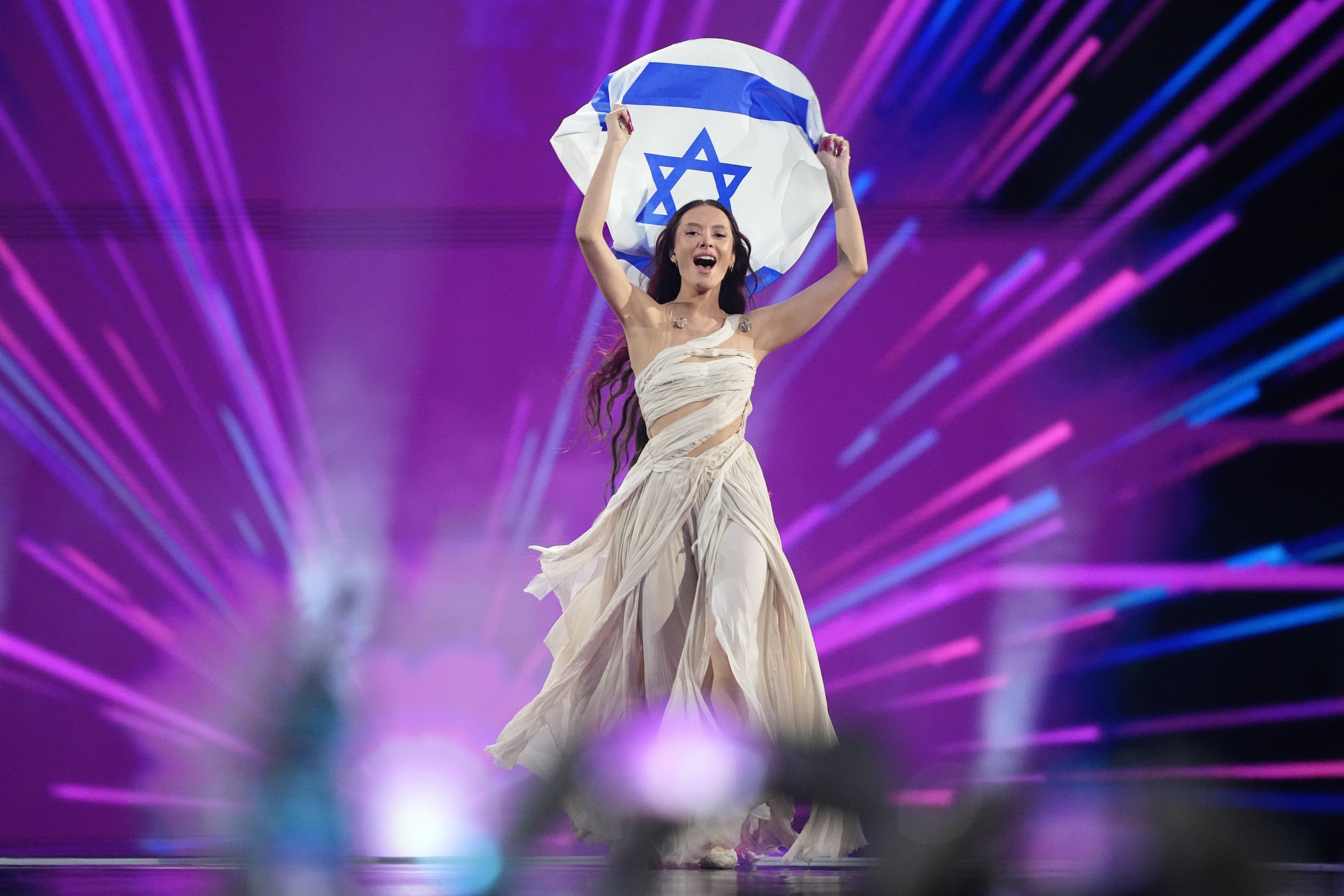 Eden Golan of Israel enters the arena during the flag parade before the Grand Final of the Eurovision Song Contest. Photo / AP