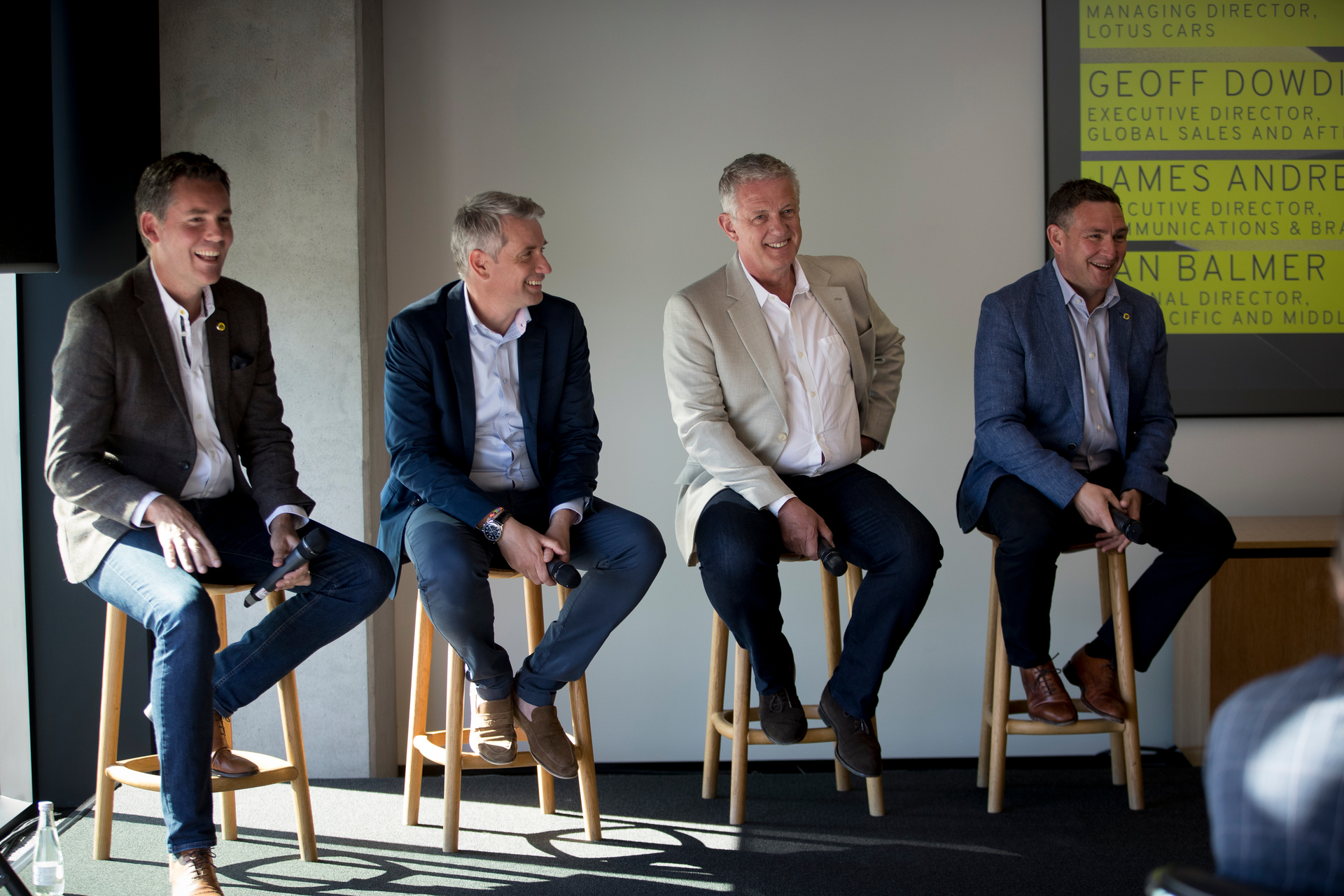 From left: Lotus Asia Pacific regional director Dan Balmer, brand director James Andrew, global sales director Geoff Dowdin and MD Matt Windle at Giltrap Group in Auckland. Photo / Dean Purcell