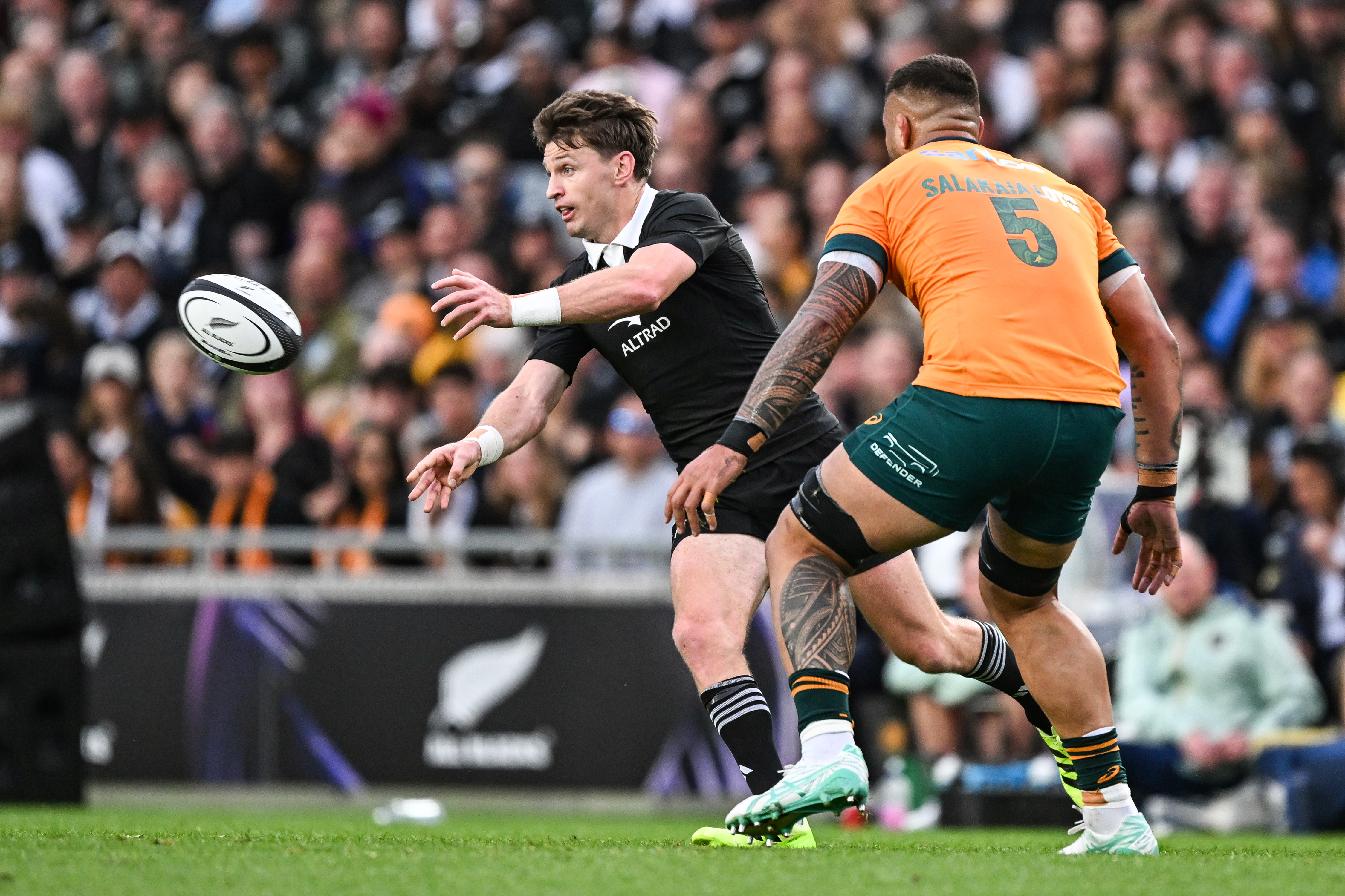 All Black Beauden Barrett in action against the Wallabies at Eden Park. Photo / Andrew Cornaga / Photosport