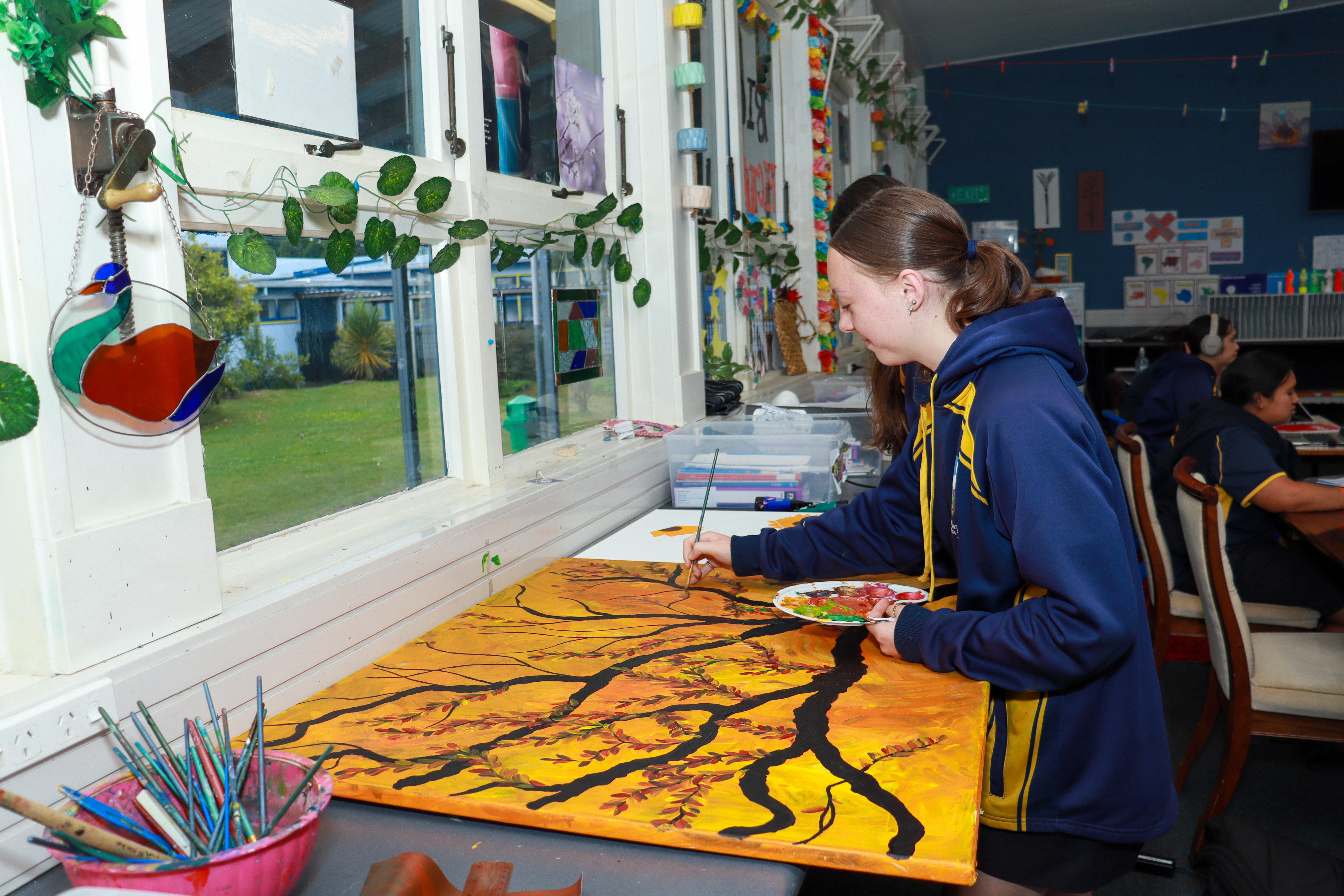A Taumarunui High School student working on an art project. Photo / Supplied