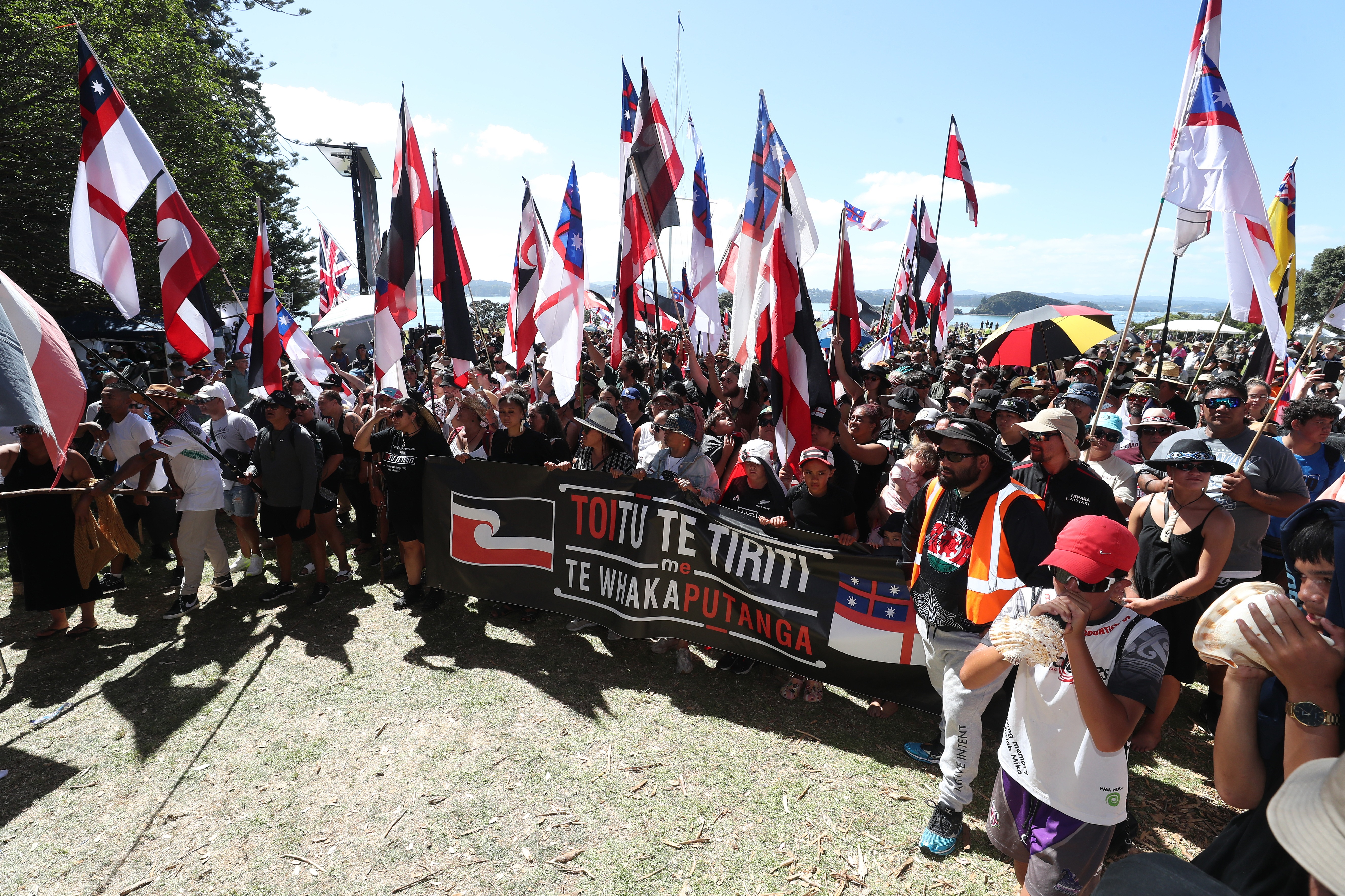 The 1000-strong Toitu te Tiriti hīkoi was one of the features of Waitangi Day celebrations in 2024, but the large numbers at the commemorations also led to traffic jams. Photo / Michael Cunningham