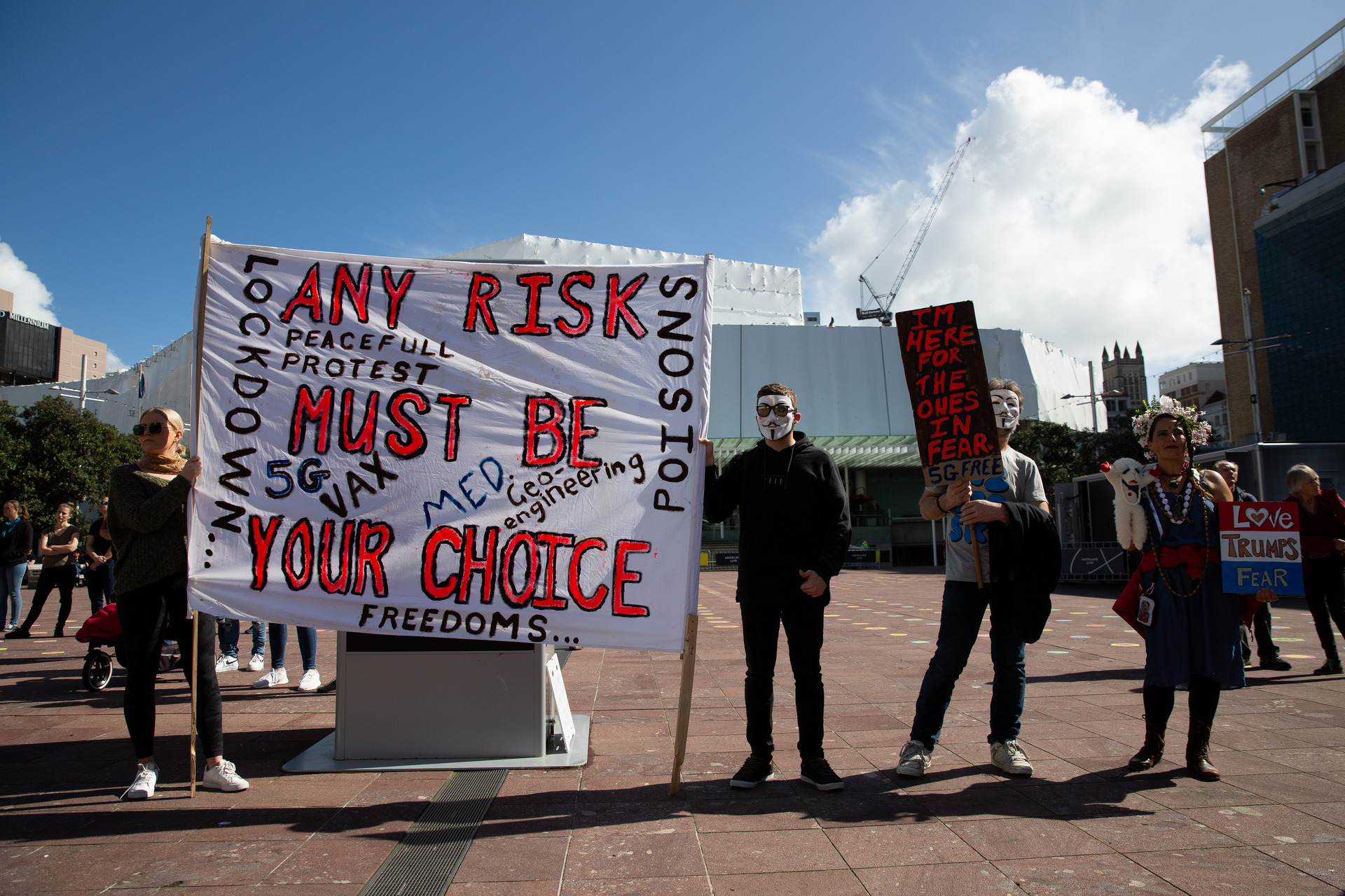 Anti-vaccine activists protest during lockdown in Auckland's Aotea Square in August. Photo / Sylvie Whinray