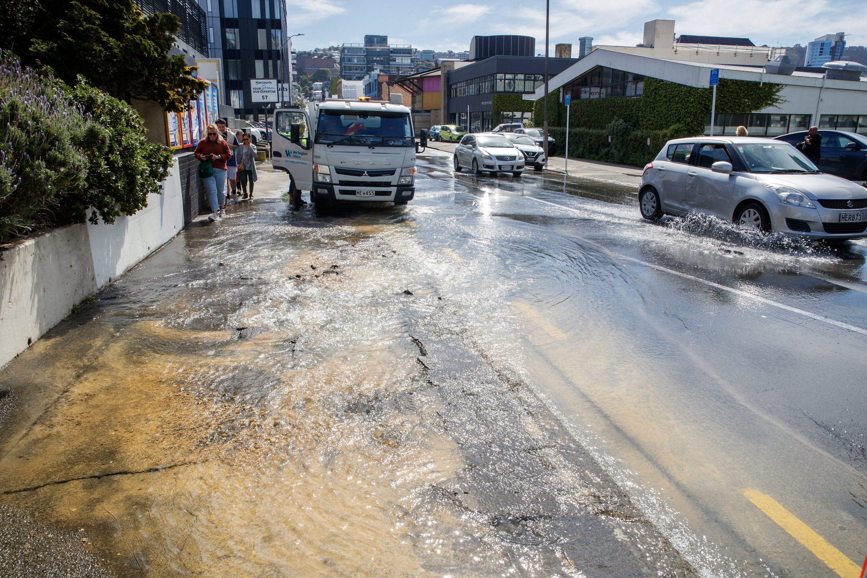 A burst water main caused flooding on State Highway 1, Vivian St, Wellington, in October last year. Photo / Mark Mitchell