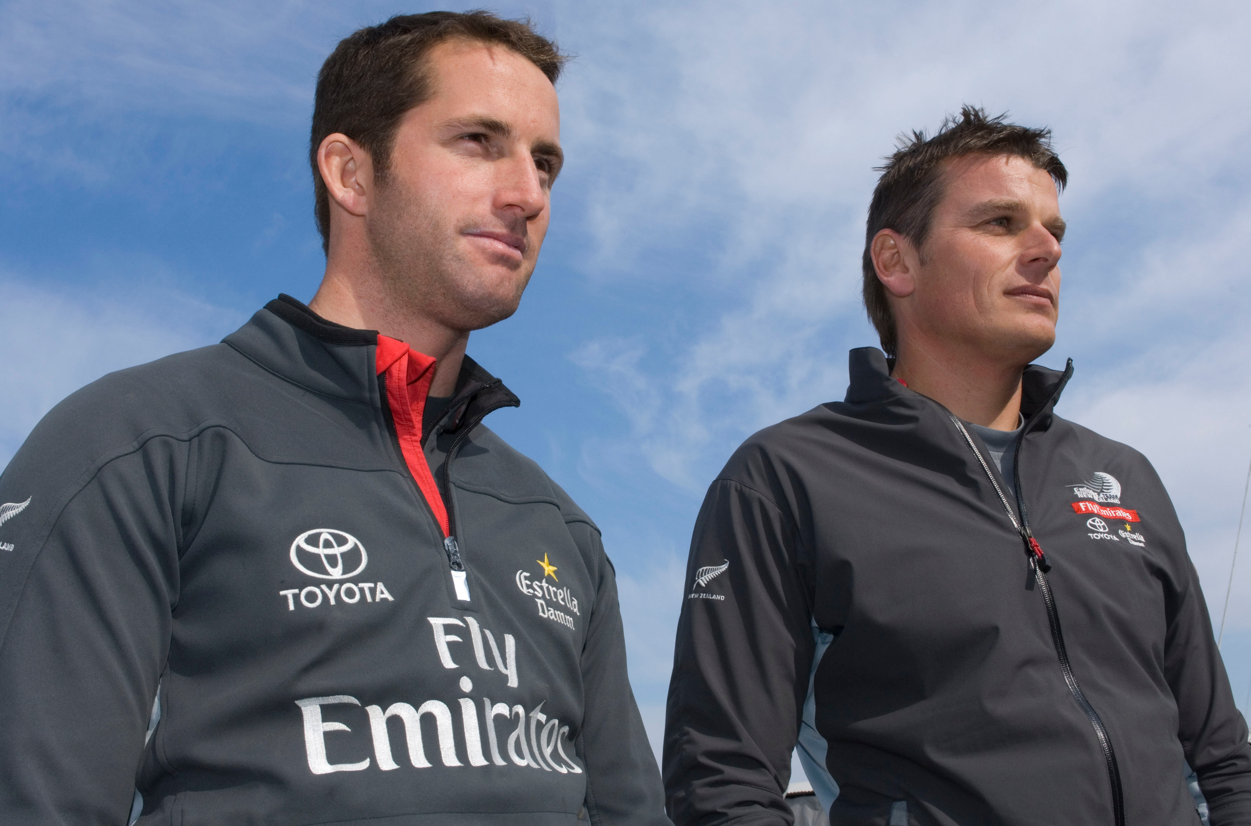 Emirates Team New Zealand helmsmen Ben Ainslie and Dean Barker during the 2007 campaign. Photo / Photosport